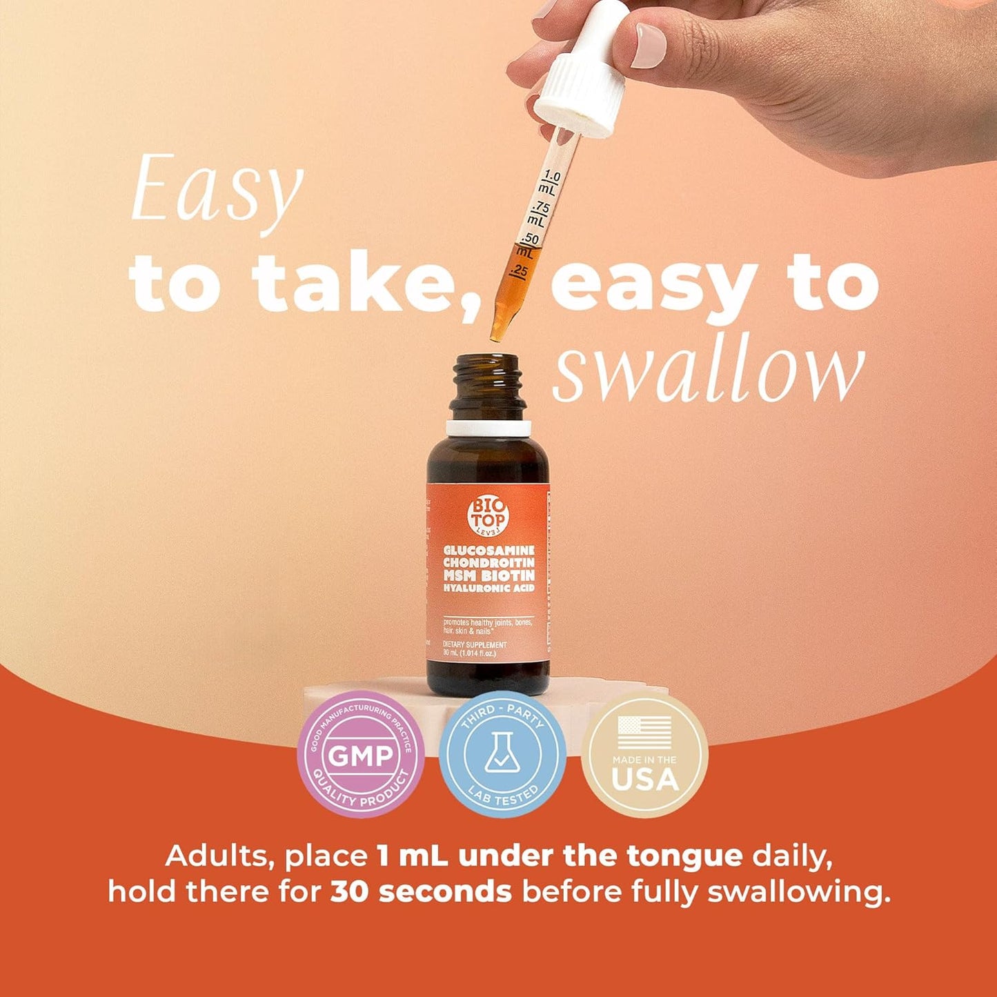 All-in-One Liquid Joint Health Formula with Glucosamine, Chondroitin, MSM, Biotin, Hyaluronic Acid for Joints, Bones, Hair, Skin & Nails