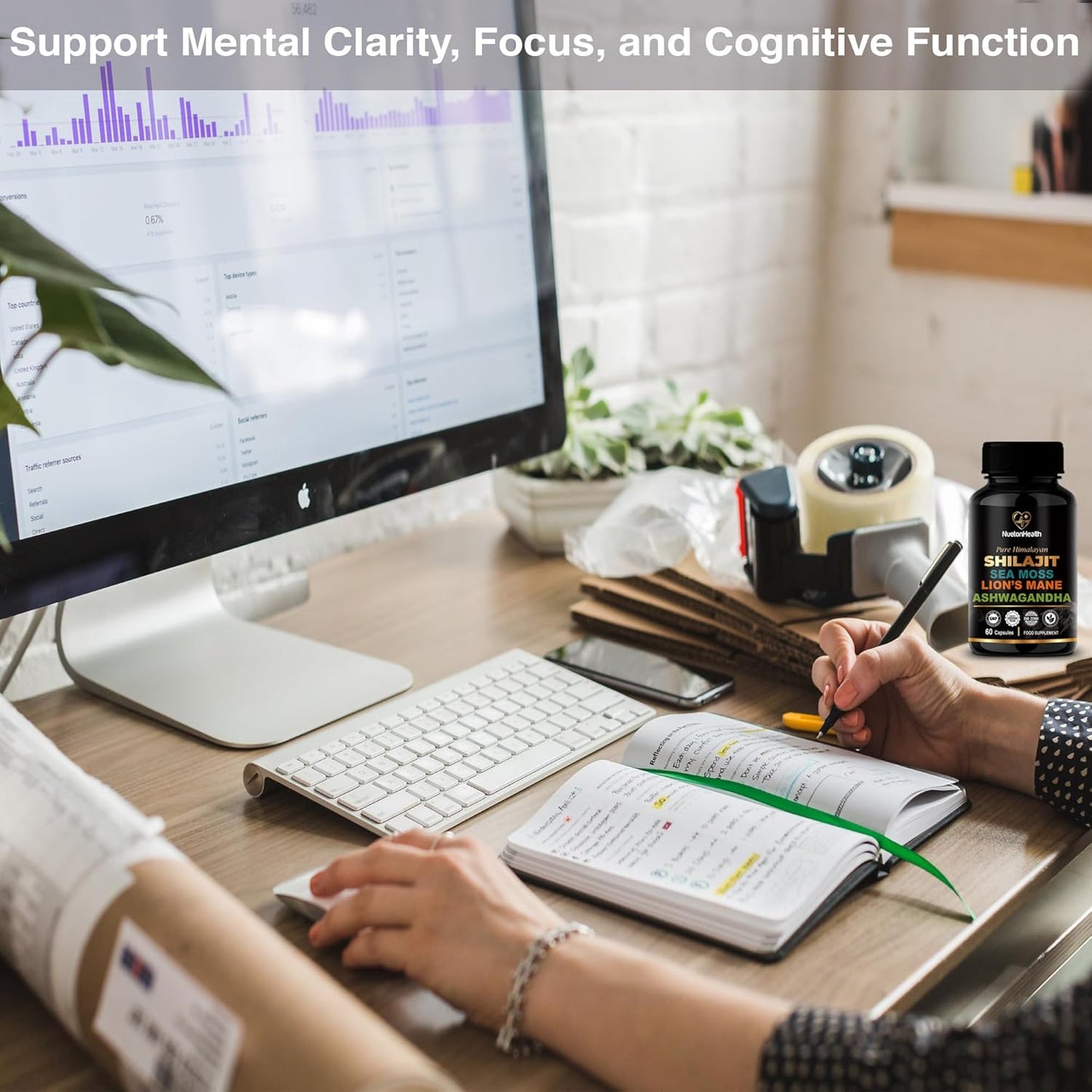 All-in-One Vegan Capsules for Mind, Body, and Vitality with Shilajit, Sea Moss, Lion's Mane, and Ashwagandha - 60 Capsules