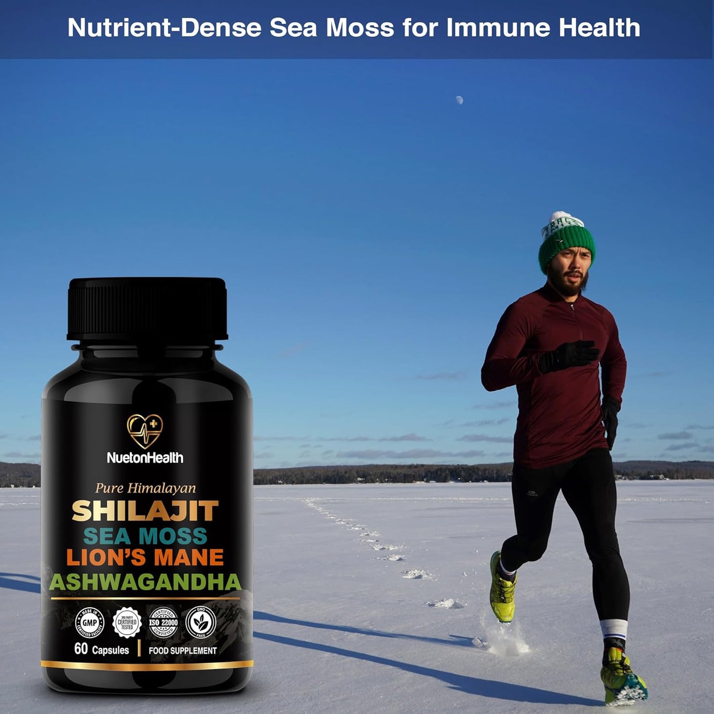 All-in-One Vegan Capsules for Mind, Body, and Vitality with Shilajit, Sea Moss, Lion's Mane, and Ashwagandha - 60 Capsules