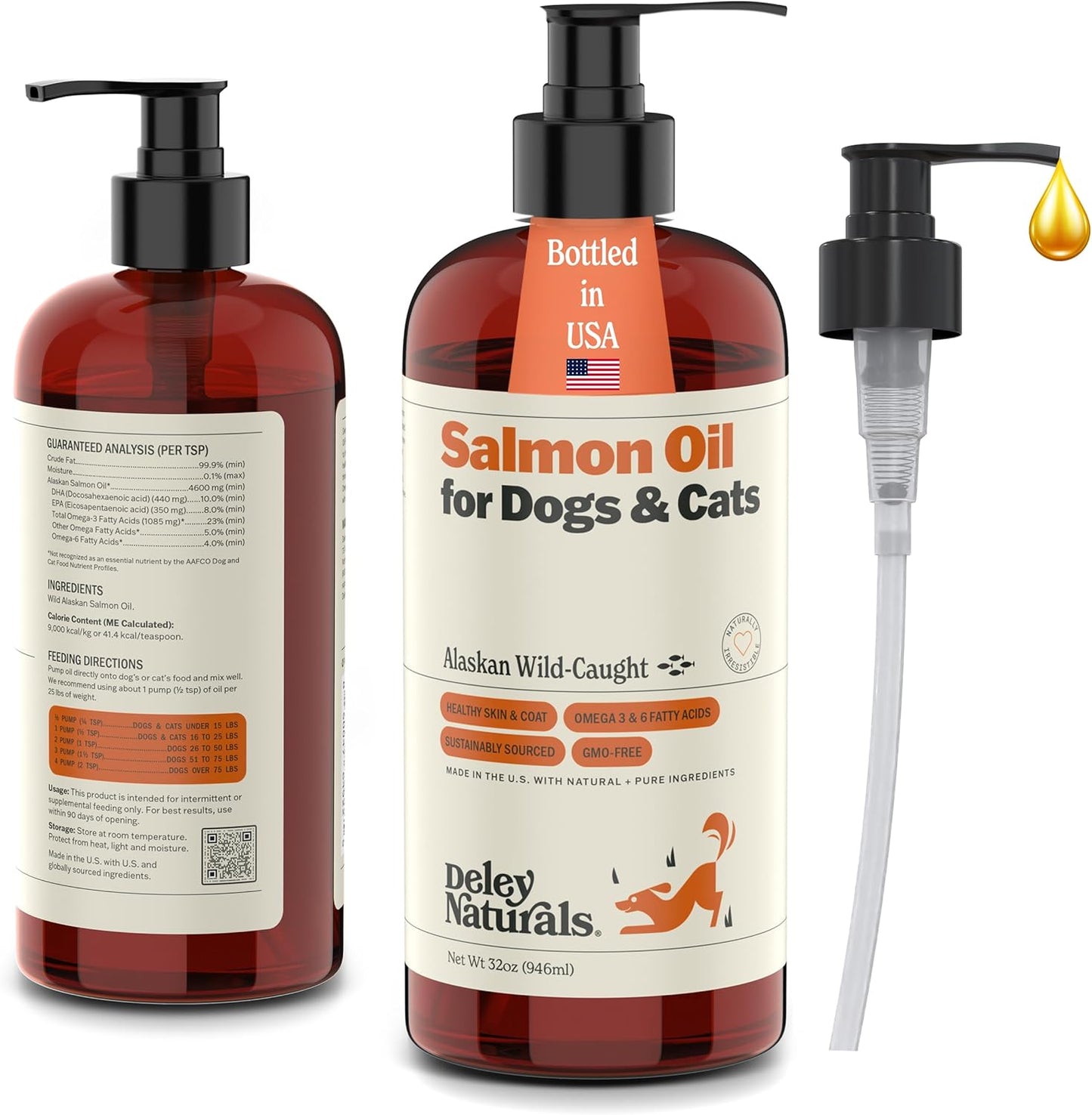 All-Natural Alaskan Wild Caught Salmon Oil for Dogs and Cats - Omega-3 Supplement for Skin, Coat, Joints - Sustainably Sourced - 32 oz
