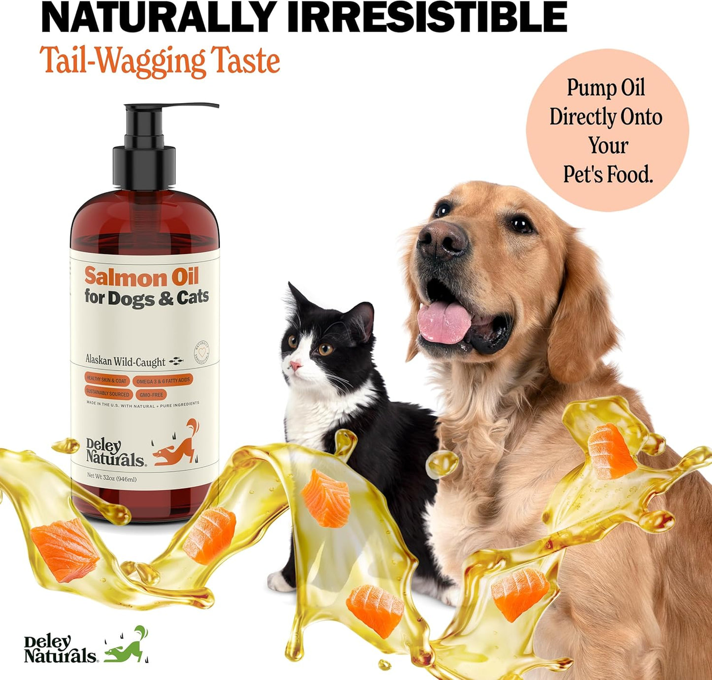 All-Natural Alaskan Wild Caught Salmon Oil for Dogs and Cats - Omega-3 Supplement for Skin, Coat, Joints - Sustainably Sourced - 32 oz