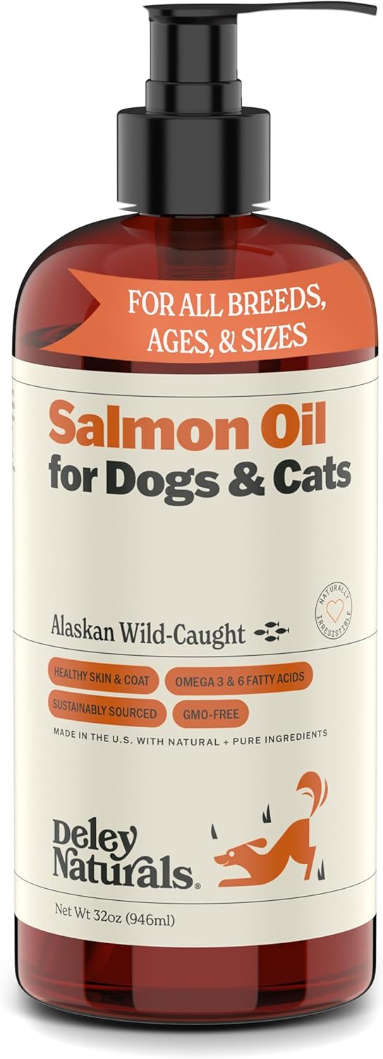 All-Natural Alaskan Wild Caught Salmon Oil for Dogs and Cats - Omega-3 Supplement for Skin, Coat, Joints - Sustainably Sourced - 32 oz
