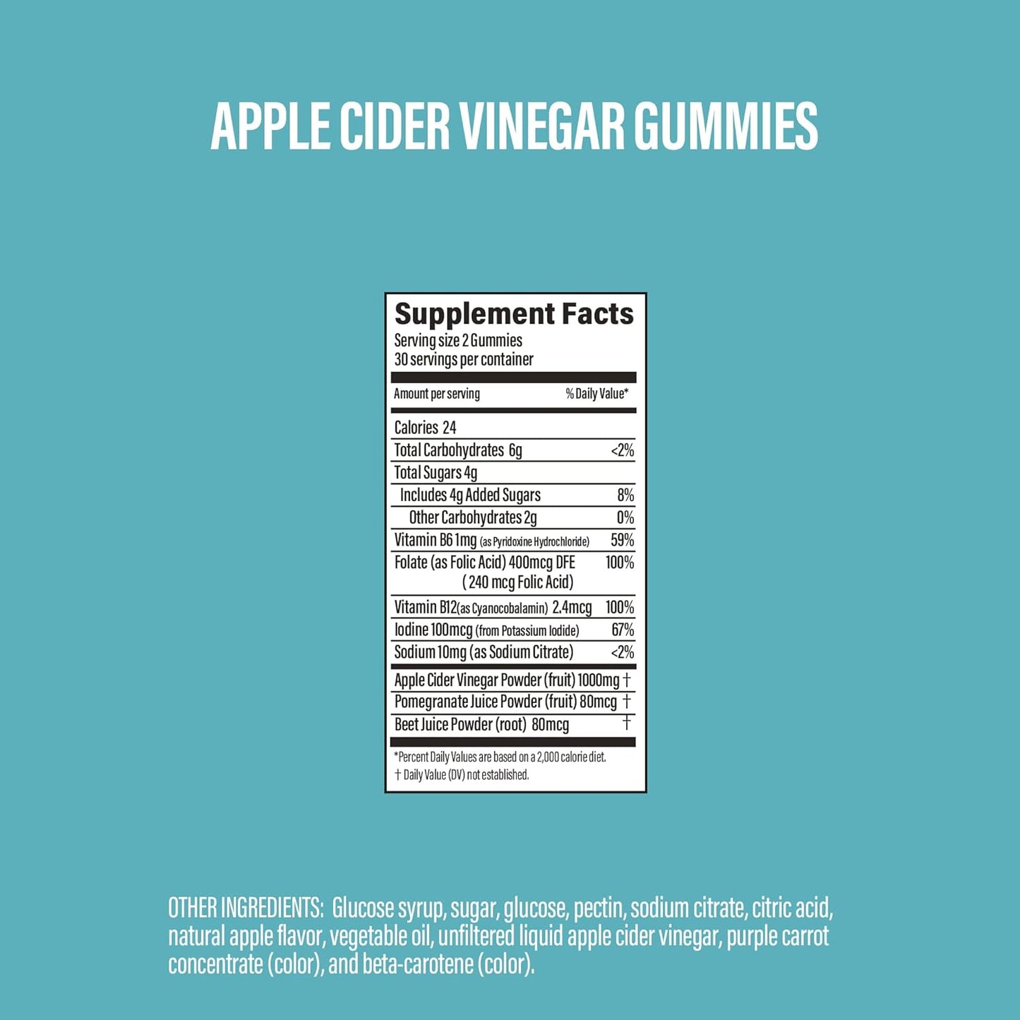 All-Natural BUBS Naturals Apple Cider Vinegar Gummies with B Vitamins - 60 Count Vegan ACV Gummy Vitamins for Detox, Digestion, & Energy Boost