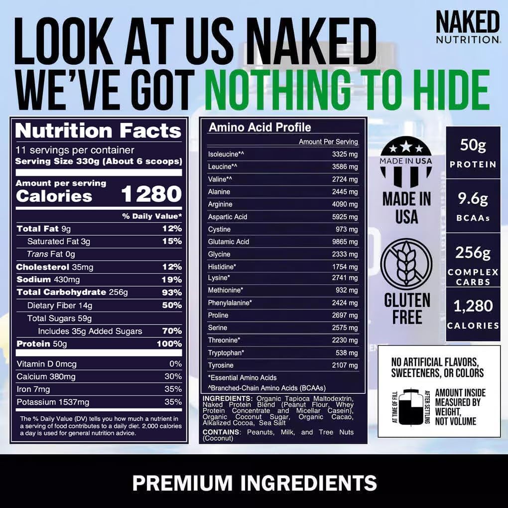 All Natural Chocolate Peanut Butter Weight Gainer Protein Powder - 8Lb Bulk, 1,280 Calories, 50G Protein, GMO, Gluten & Soy Free