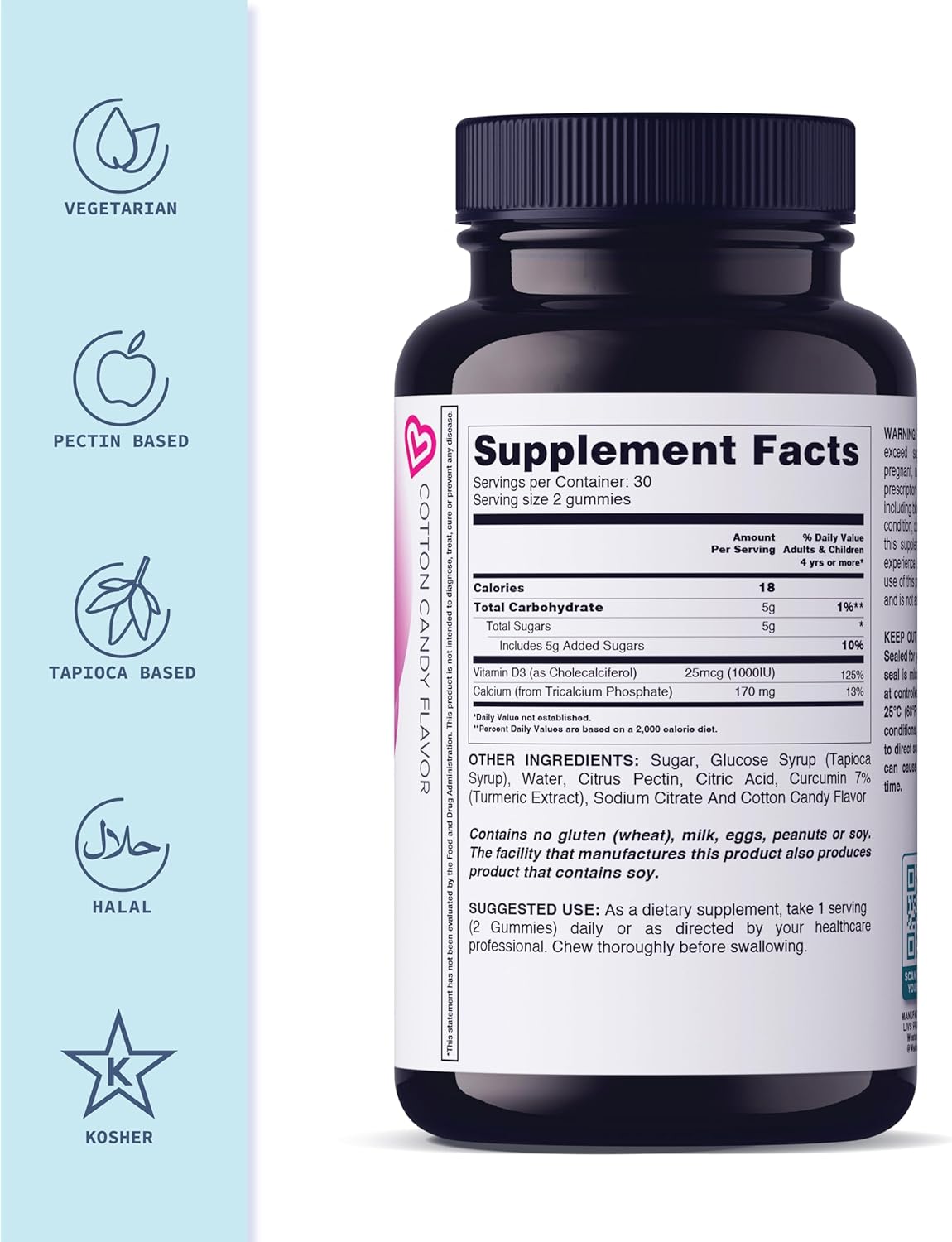 All-Natural Cotton Candy Flavored Calcium & Vitamin D Gummies - 60 Count