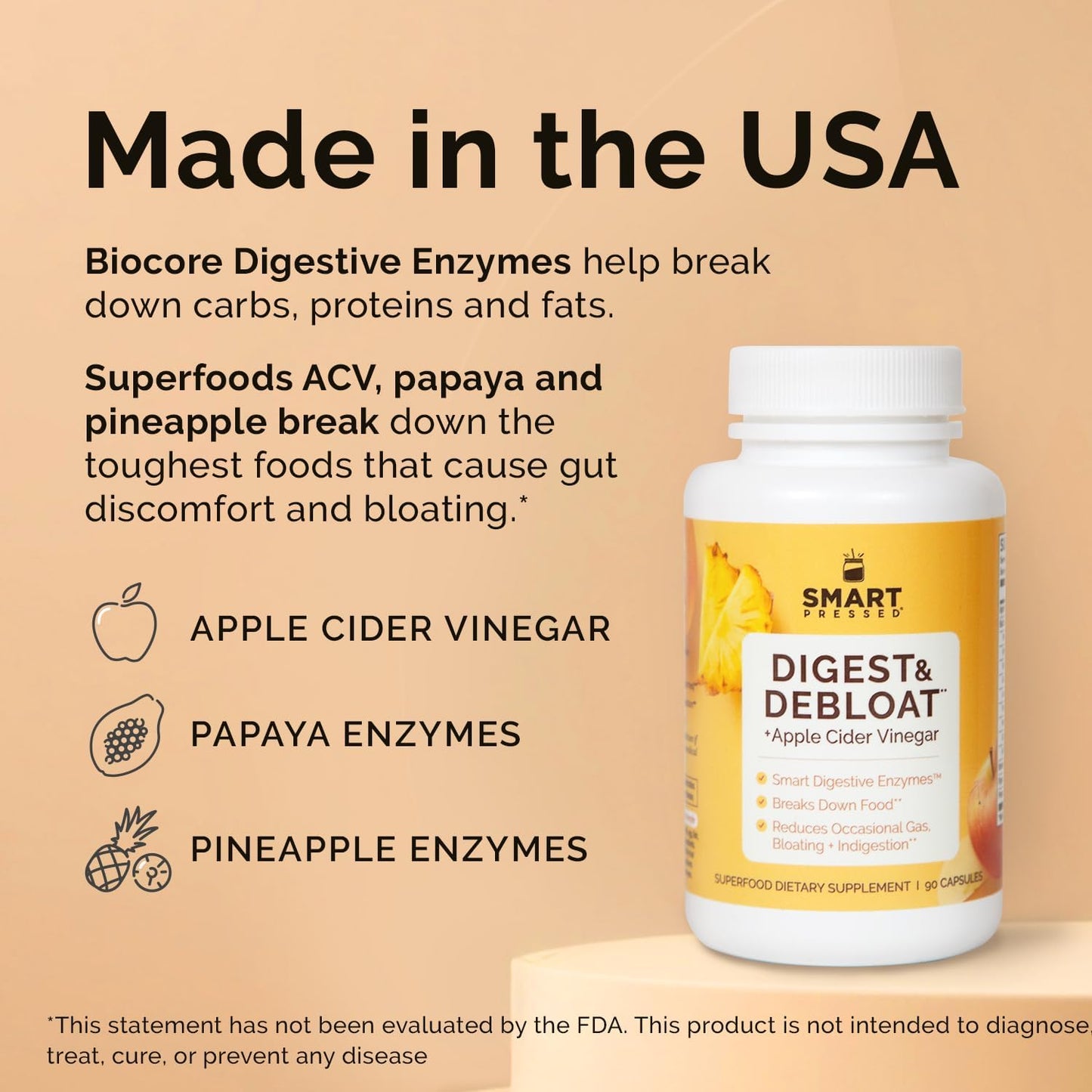 All Natural Digestive Enzymes Capsules for Acid Reflux & Bloating | Fast-Acting Relief with Apple Cider Vinegar | Made in USA