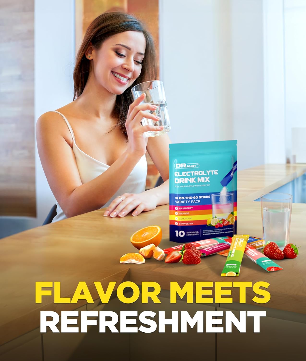 All Natural Electrolyte Powder Packets with 5 Electrolytes & 5 Vitamins for Rapid Hydration & Recovery - Variety Pack of 16 Sticks, Sugar Free, Keto Friendly, Vegan & Non-GMO