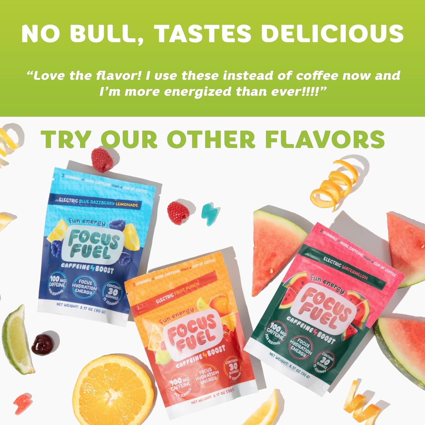 All-Natural Focus + Energy Gummies with 100mg Caffeine, B12, Magnesium, Electrolytes - Green Apple Flavor, 30 Chews - BoostGo Australia