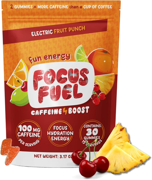 All-Natural FocusFuel Energy Chews - Boost Focus and Energy with 100mg Caffeine, B12, Magnesium, Electrolytes - Fruit Punch Flavor, 30 Chews - BoostGo Australia