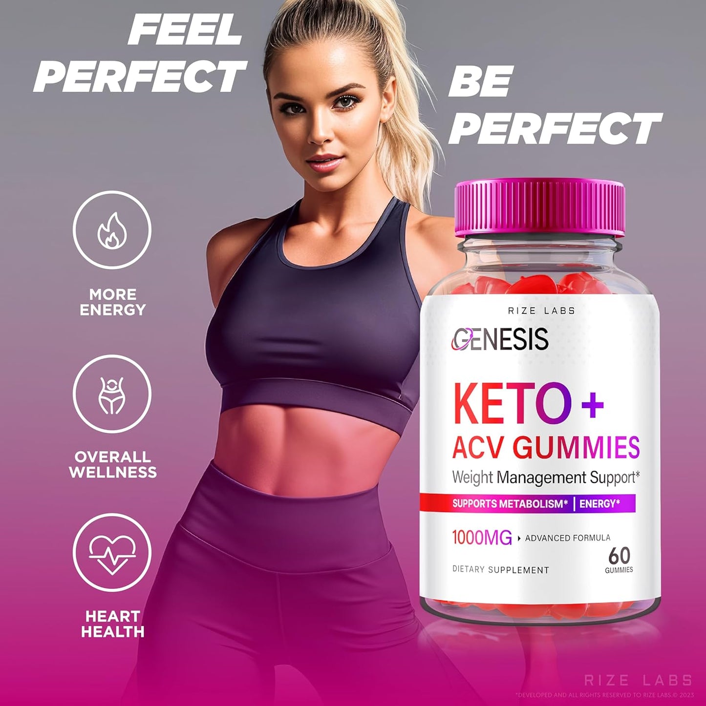 All-Natural Genesis Keto + ACV Gummies for Advanced Weight Loss - 2000mg (120 Gummies)