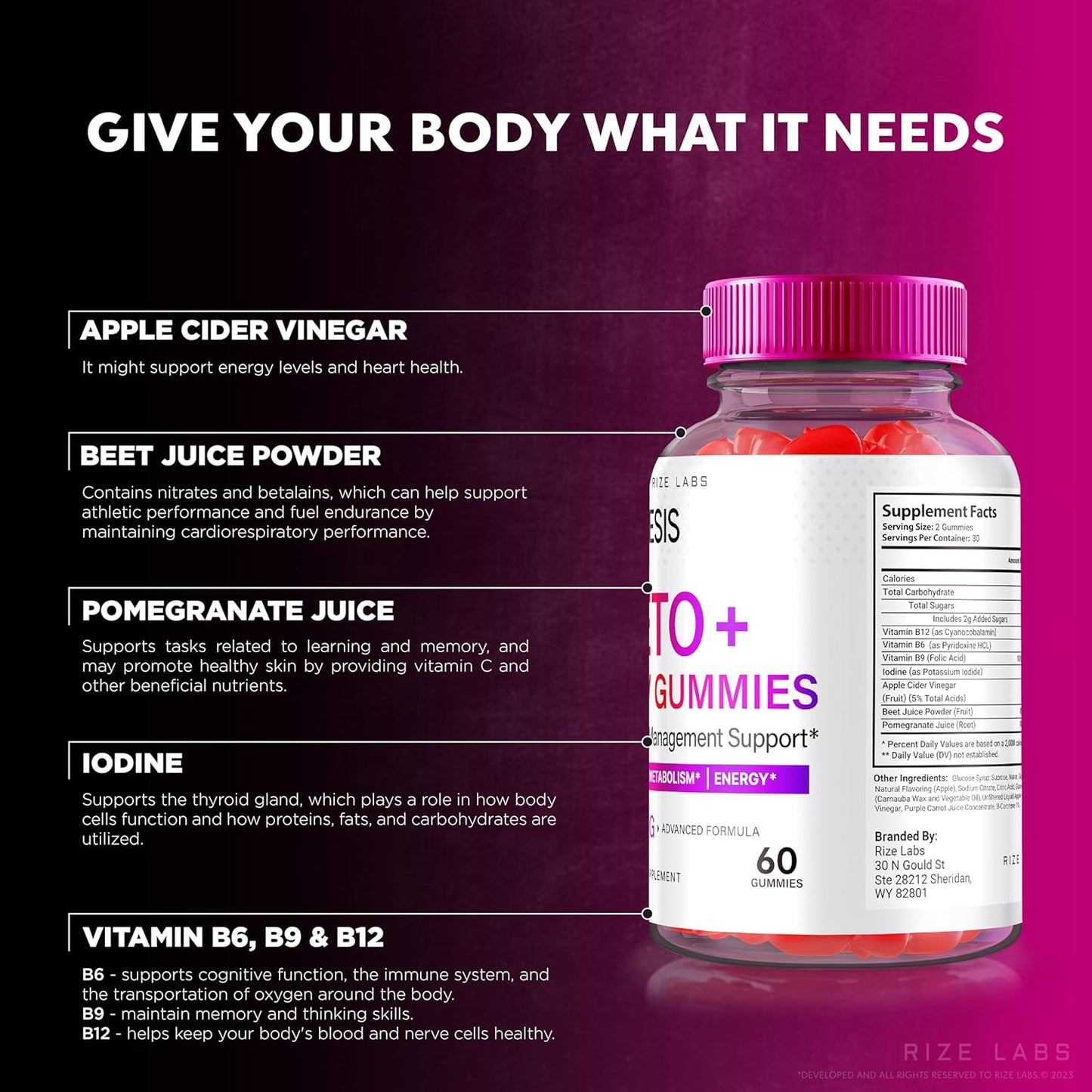 All-Natural Genesis Keto + ACV Gummies for Advanced Weight Loss - 2000mg (120 Gummies)