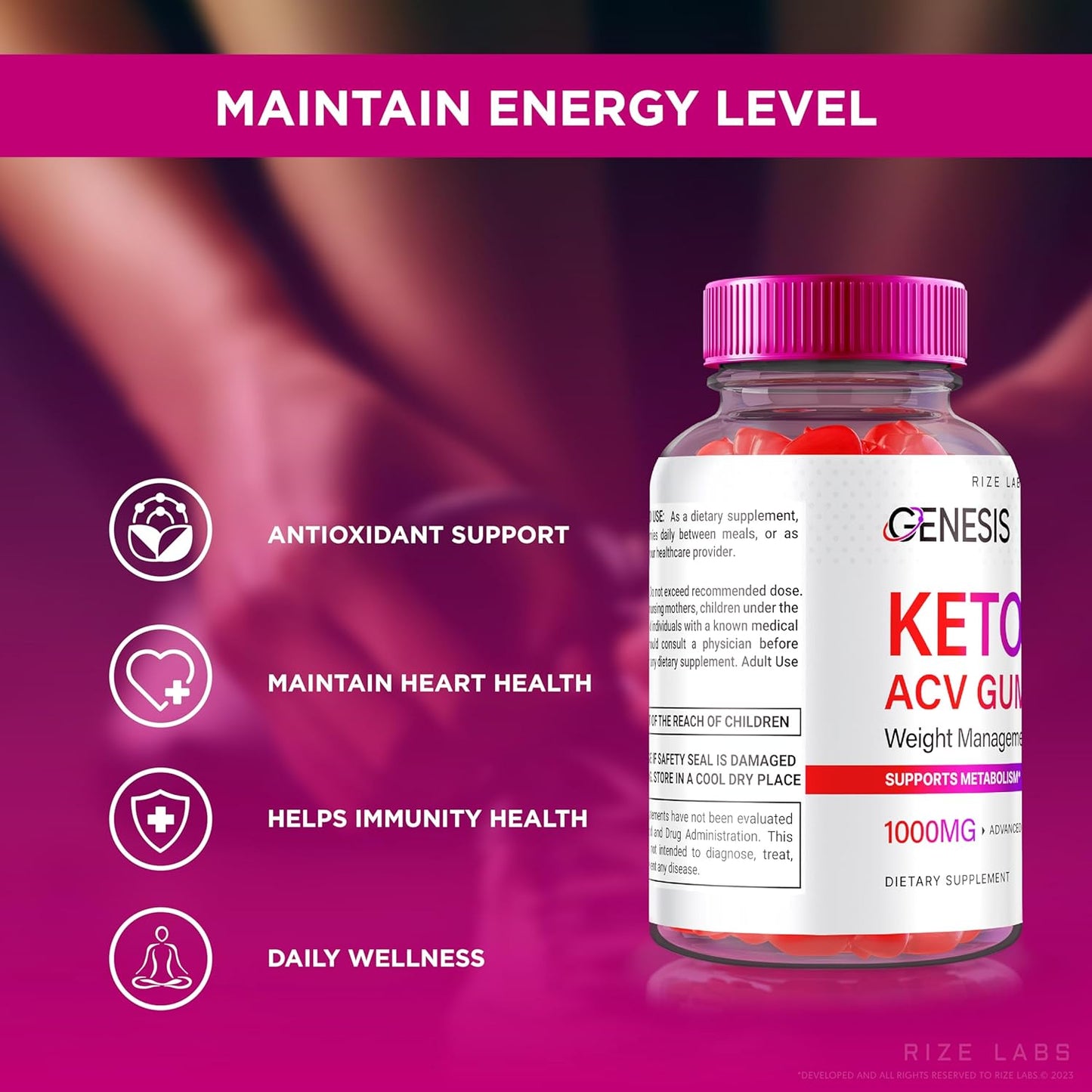 All-Natural Genesis Keto + ACV Gummies for Advanced Weight Loss - 2000mg (120 Gummies)