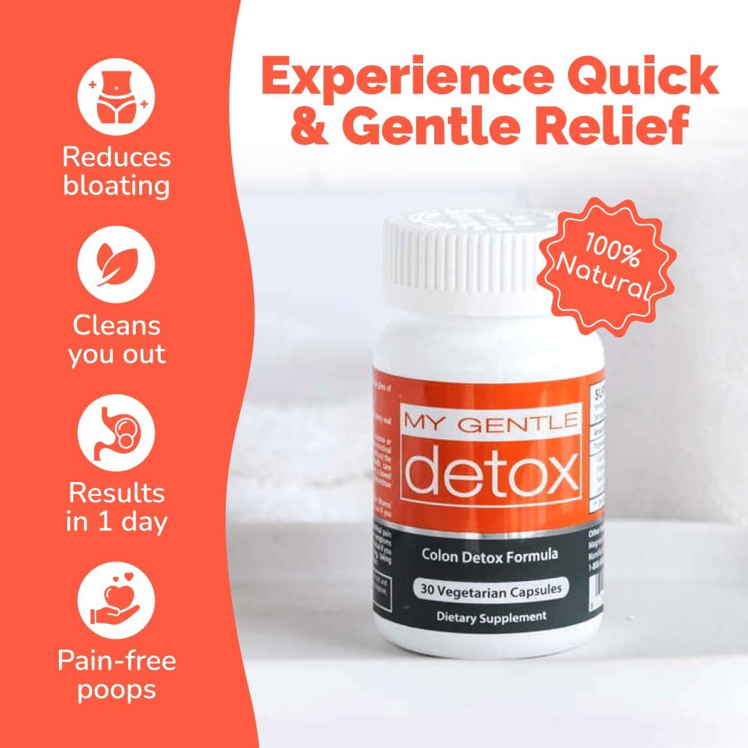 All-Natural Gentle Colon Detox Cleanse Supplement - Constipation Relief for Men & Women - Herbal Poop Pills for Regularity, Bloat & Gas - Fast-Acting Formula (30 Ct)
