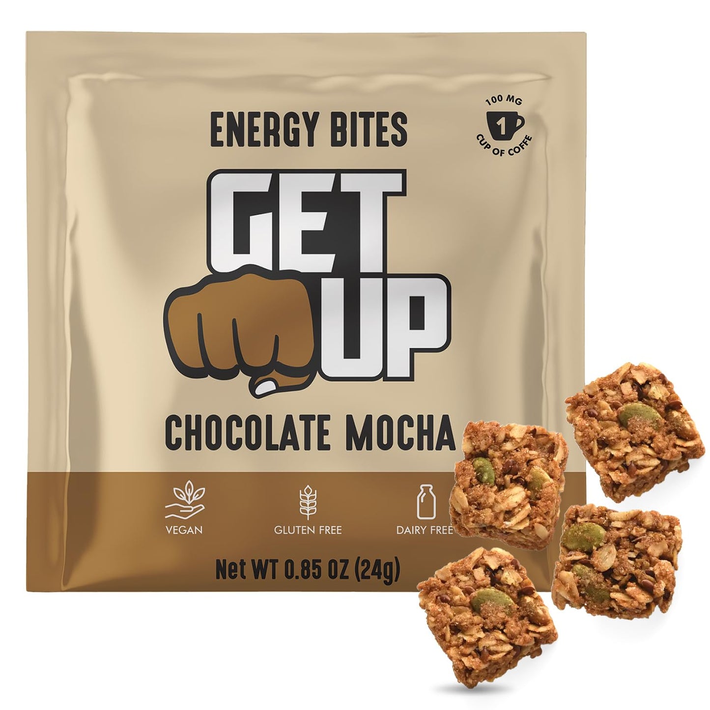 All Natural GetUp Energy Bites - Low Calorie, Caffeinated Vegan Snack with Plant Based Ingredients, Gluten Free, Portable 10 Pack