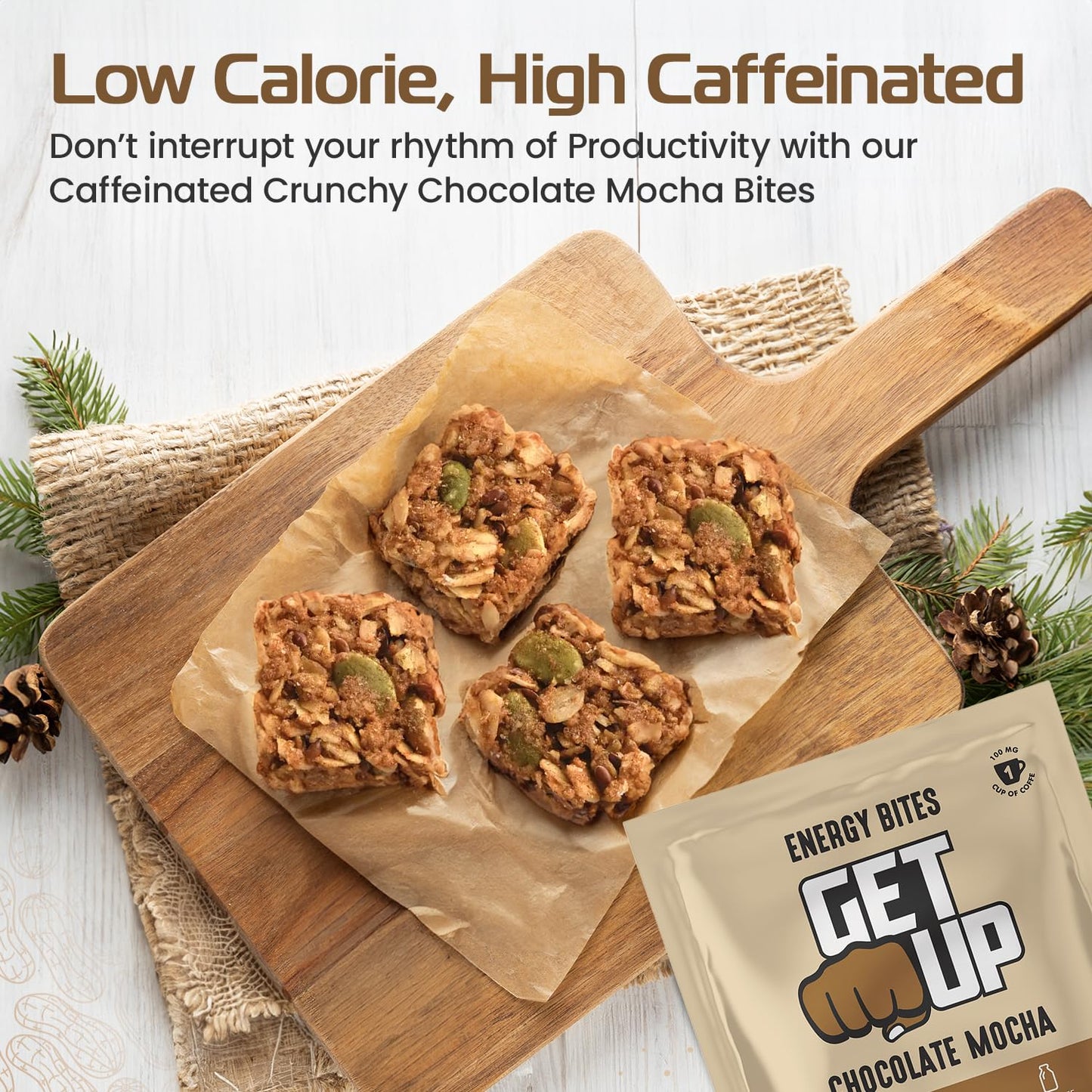 All Natural GetUp Energy Bites - Low Calorie, Caffeinated Vegan Snack with Plant Based Ingredients, Gluten Free, Portable 10 Pack