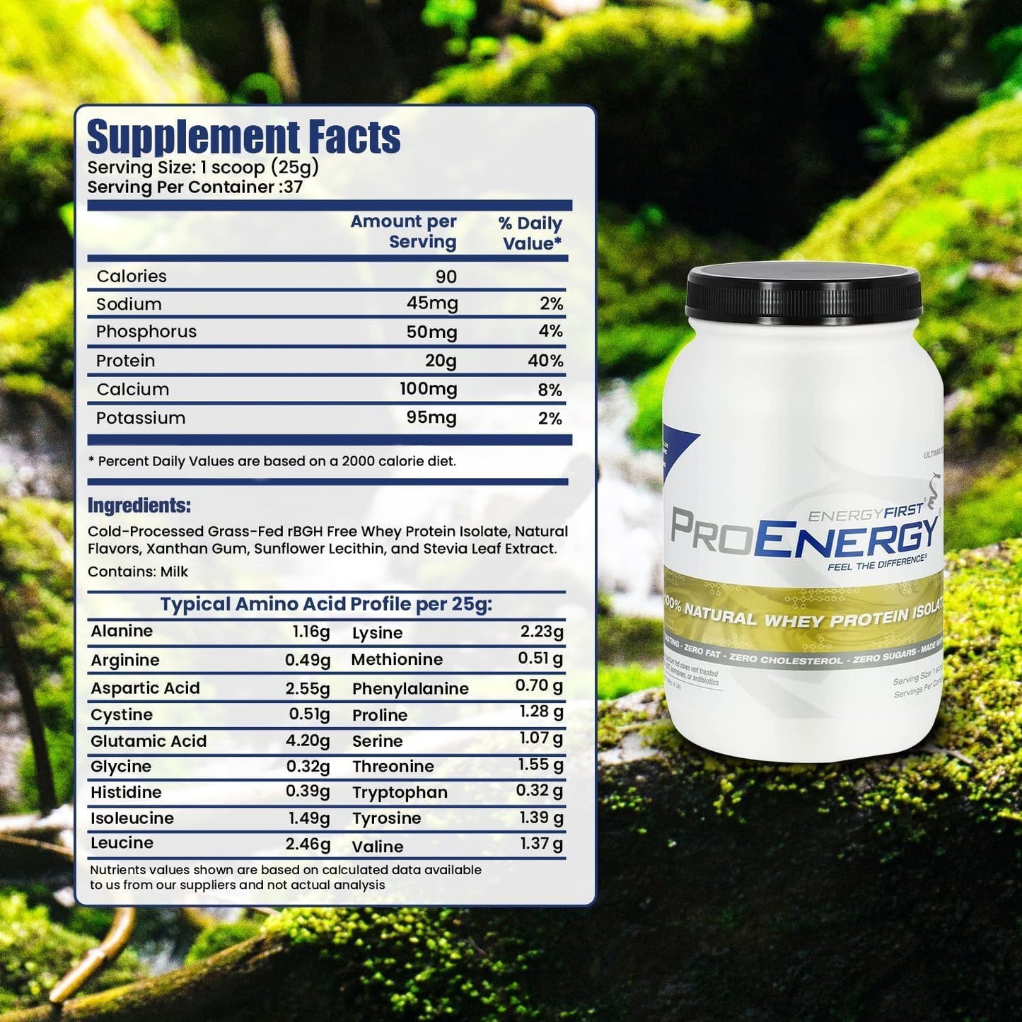 All-Natural Grass-Fed Vanilla Whey Protein Isolate Shake - Sugar-Free, Gluten-Free, Zero Lactose - 2lb for Keto & Recovery