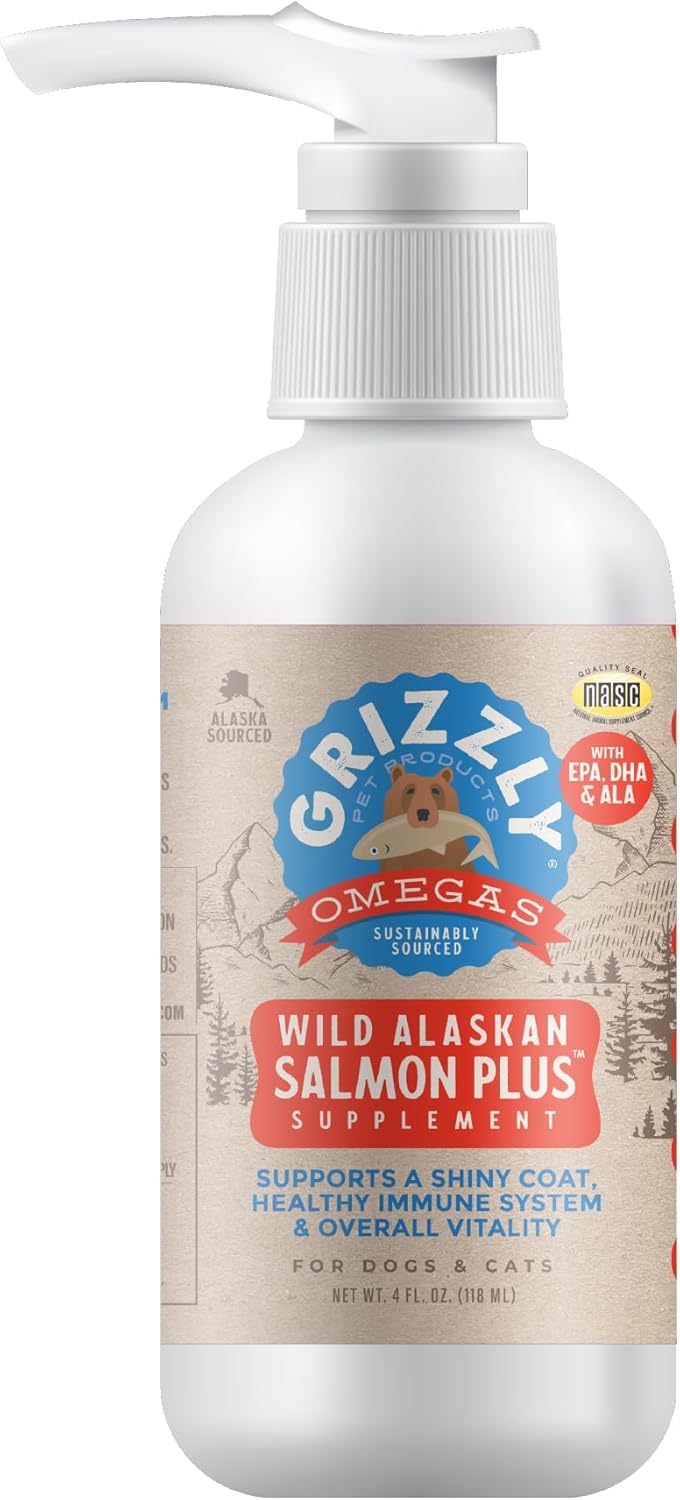 All-Natural Grizzly Salmon Oil Cat Food Supplement 4 oz - Omega 3 Fatty Acids