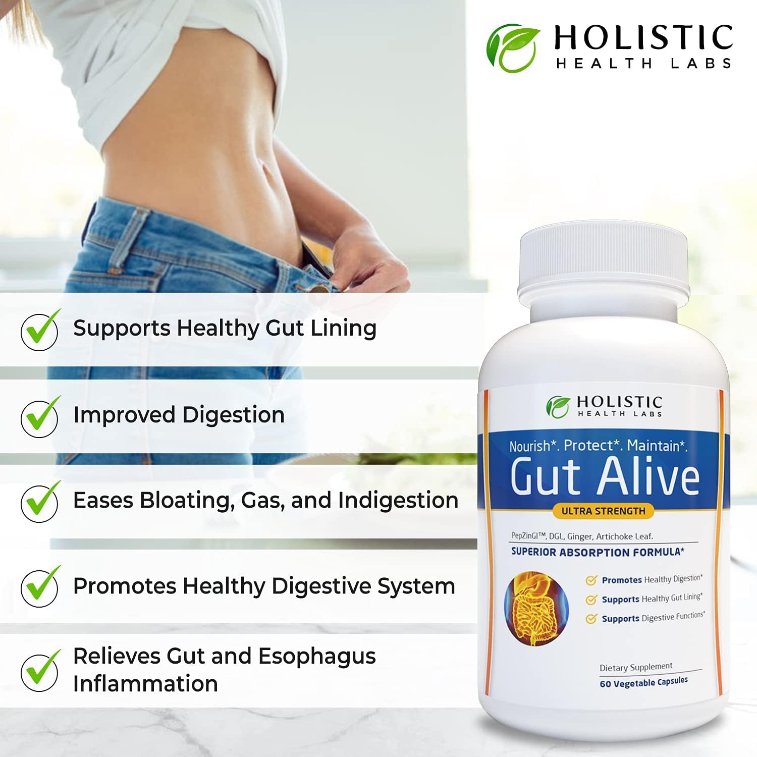 All-Natural Gut and Kidney Health Supplements with Ginger, Artichoke Leaf Extract, and Zinc Carnosine - Stone Crusher Chanca Piedra and Dandelion Root