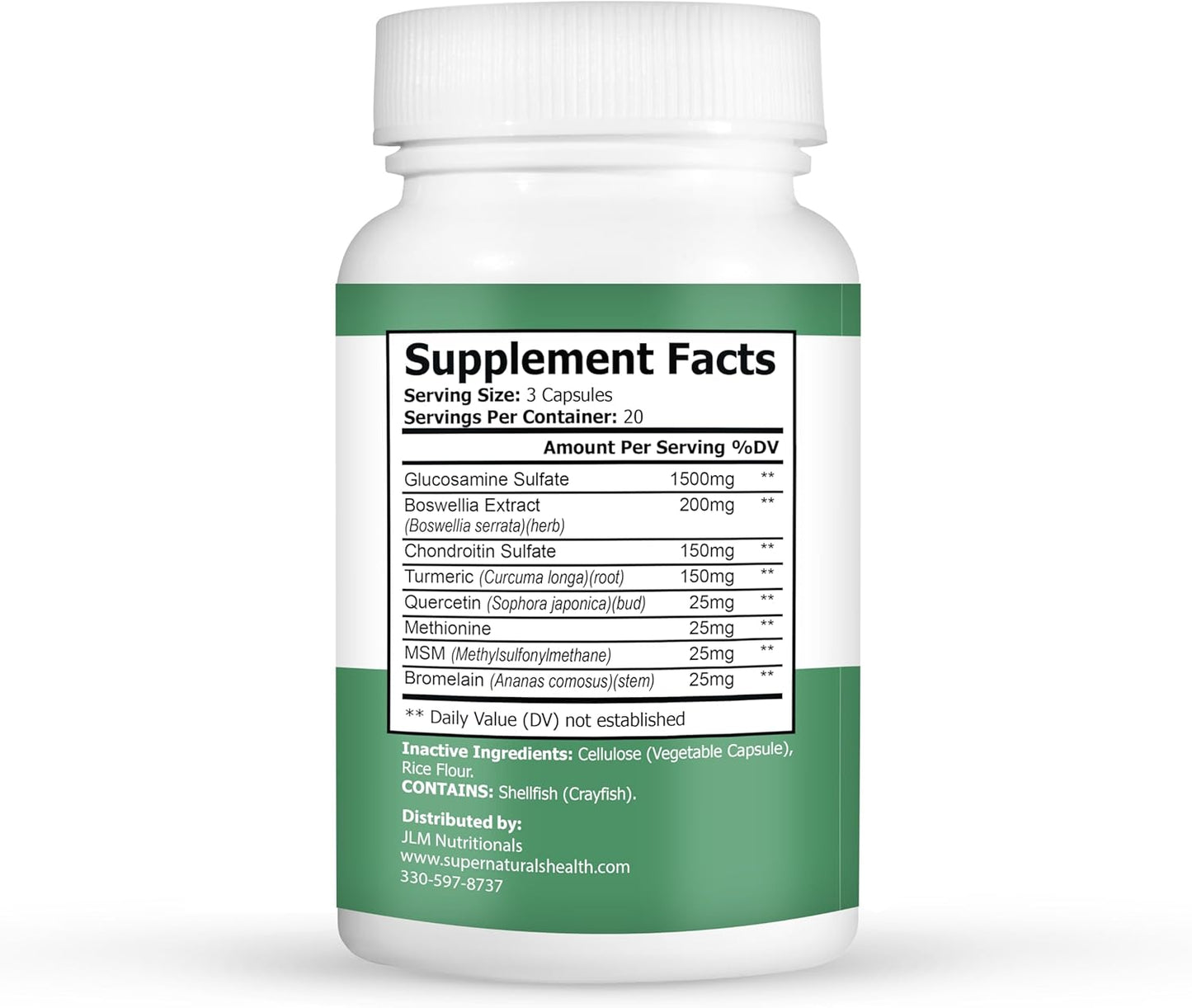 All-Natural Joint Support Supplement with Glucosamine, Chondroitin, MSM, Turmeric - Gluten-Free - 60 Capsules for Men, Women, Adults by JLM Nutritionals