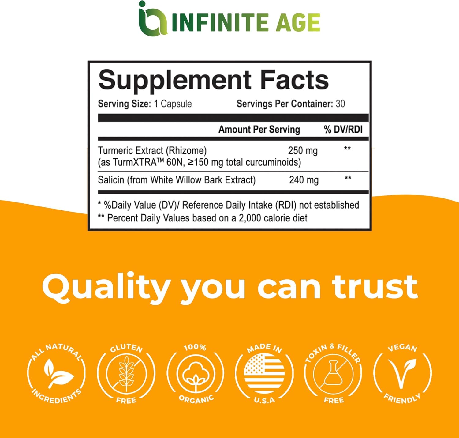 All-Natural Joint Support Supplement with Turmeric Extract and White Willow Bark - 30 Count, Vegan, Gluten Free - Made in USA