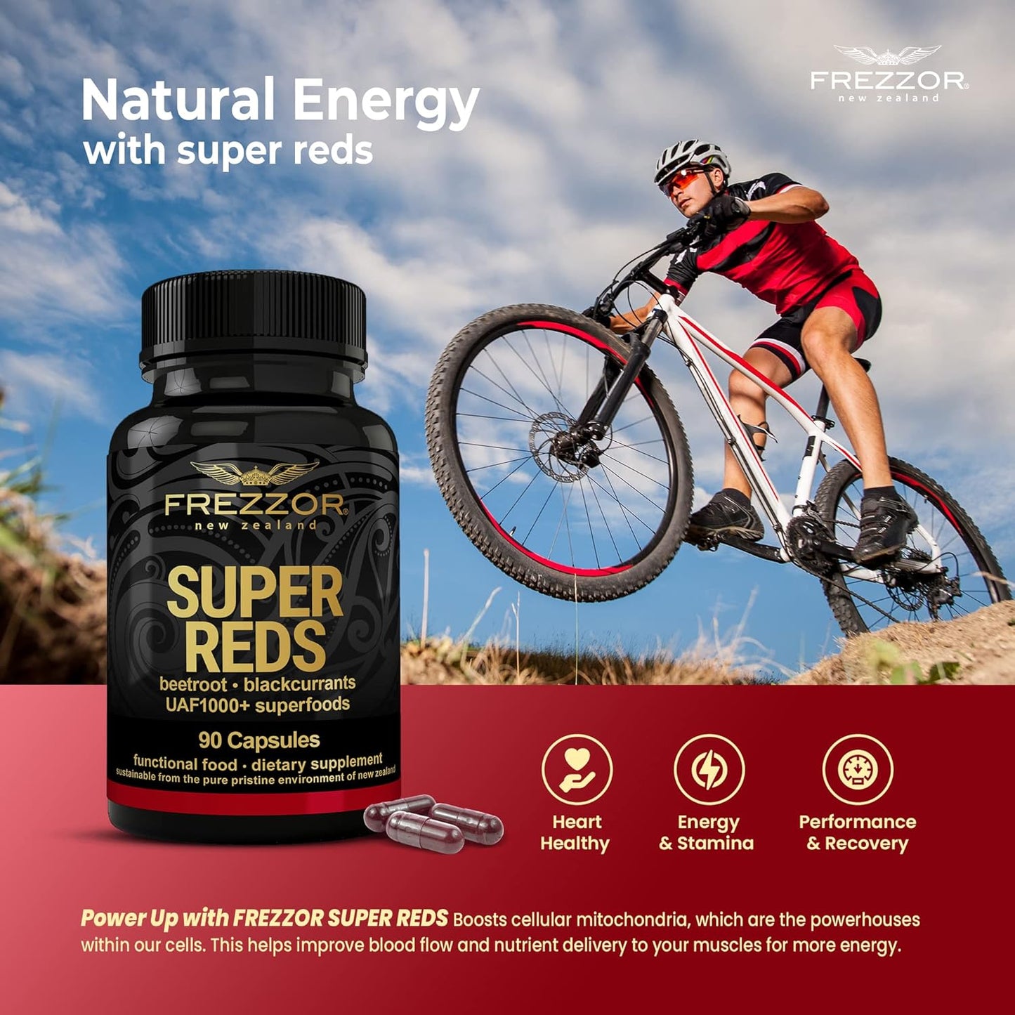 All-Natural New Zealand Red Superfood Energy Capsules with Antioxidants & Enzymes, 90 Capsules