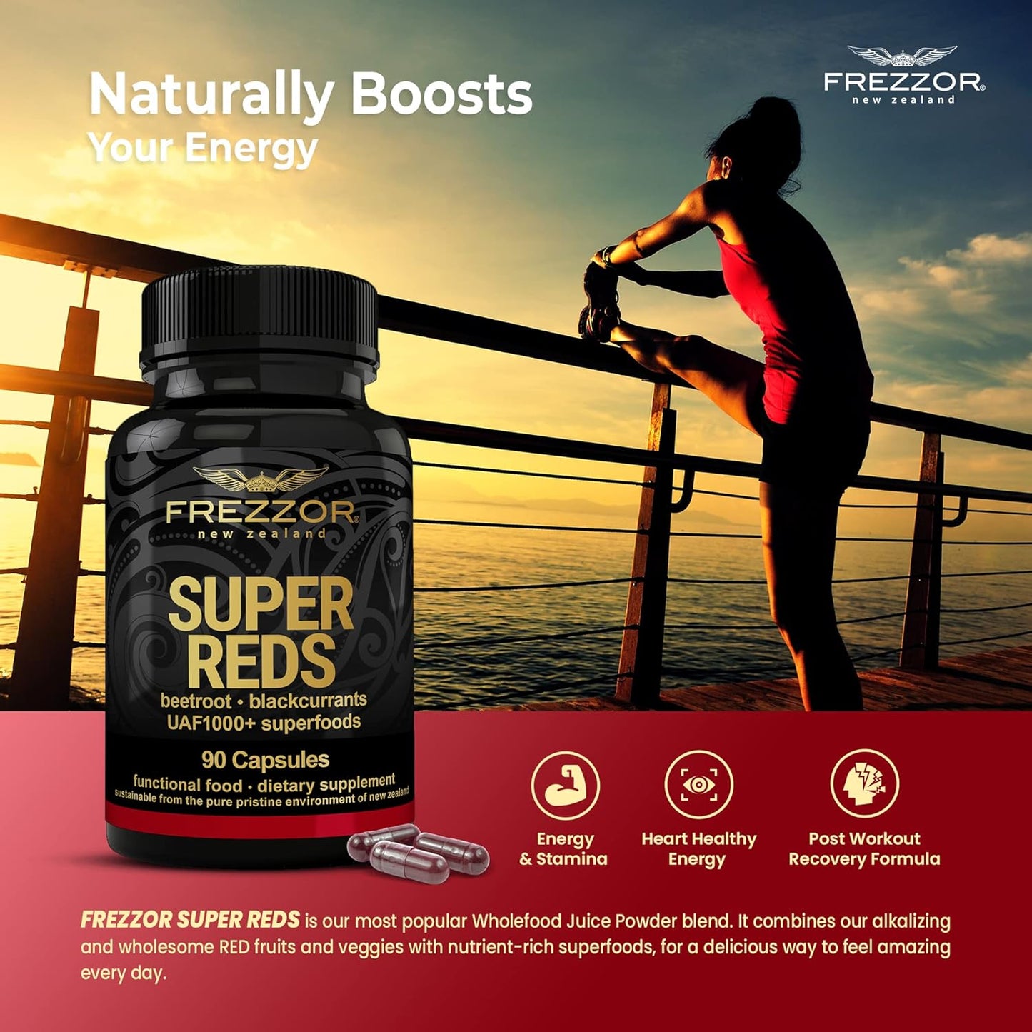 All-Natural New Zealand Red Superfood Energy Capsules with Antioxidants & Enzymes, 90 Capsules