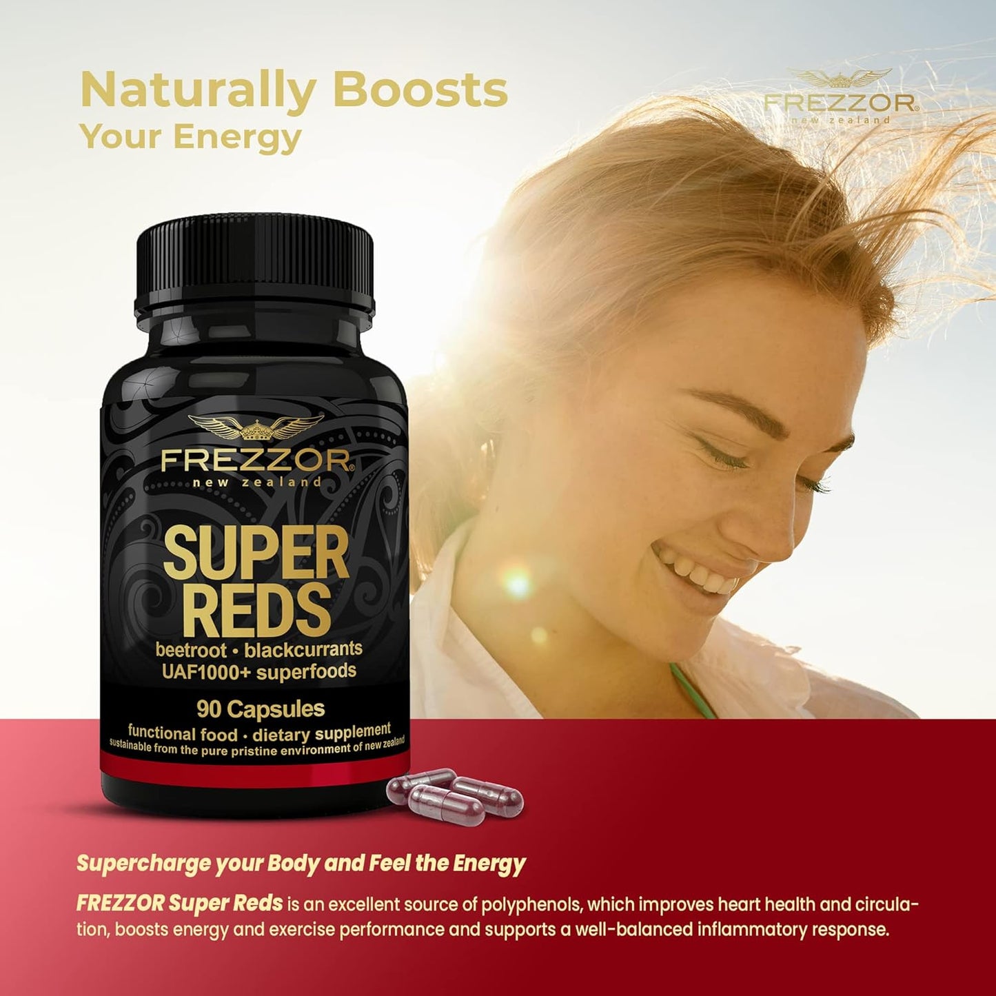 All-Natural New Zealand Red Superfood Energy Capsules with Antioxidants & Enzymes, 90 Capsules