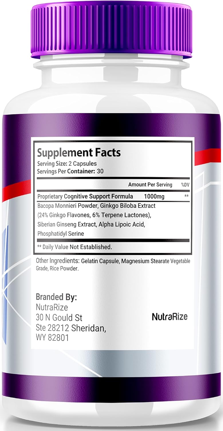 All Natural NutraRize Synaptic XR Core Focus Capsules for Cognitive Health - Memory Boosting Formula with Great Reviews (60 Capsules)