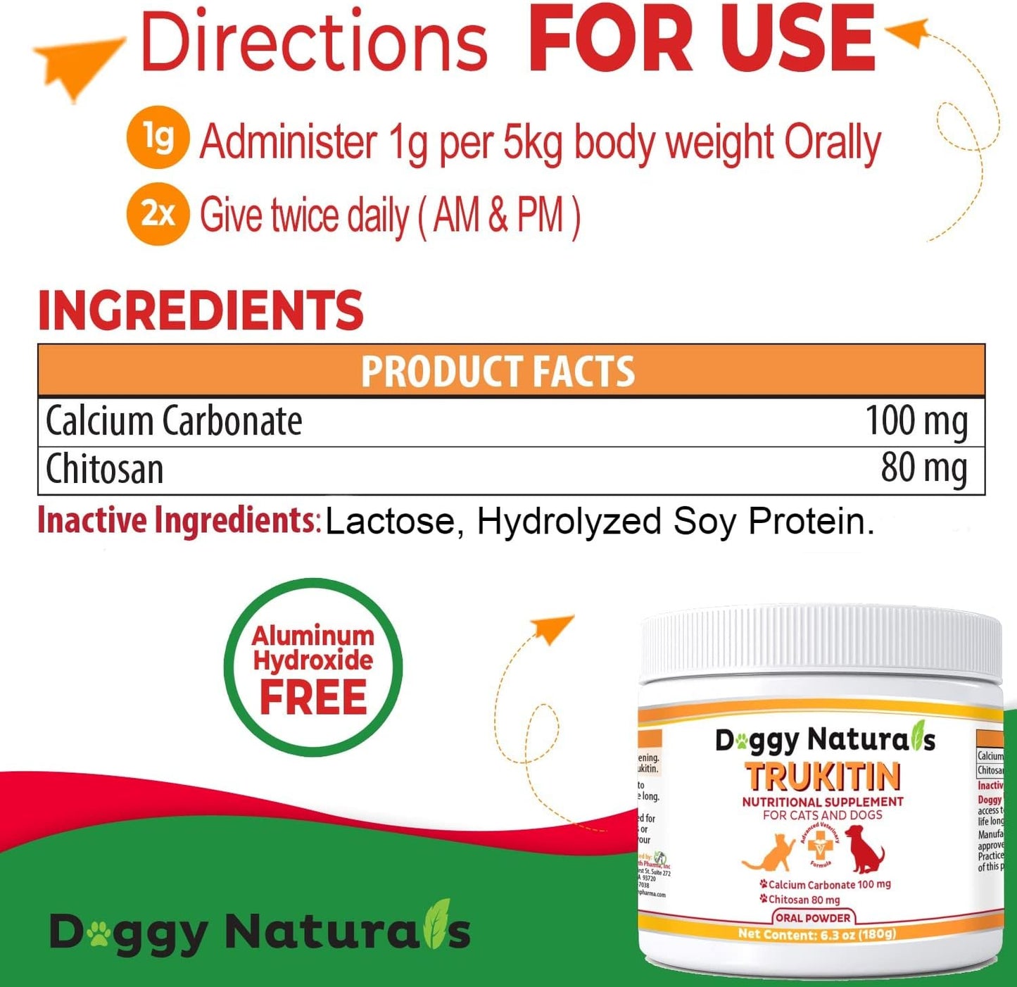 All Natural Pet Health Supplement for Cats & Dogs with Renal Support - Chitosan Based Phosphate Binder with Calcium Carbonate Oral Powder (U.S.A Made)