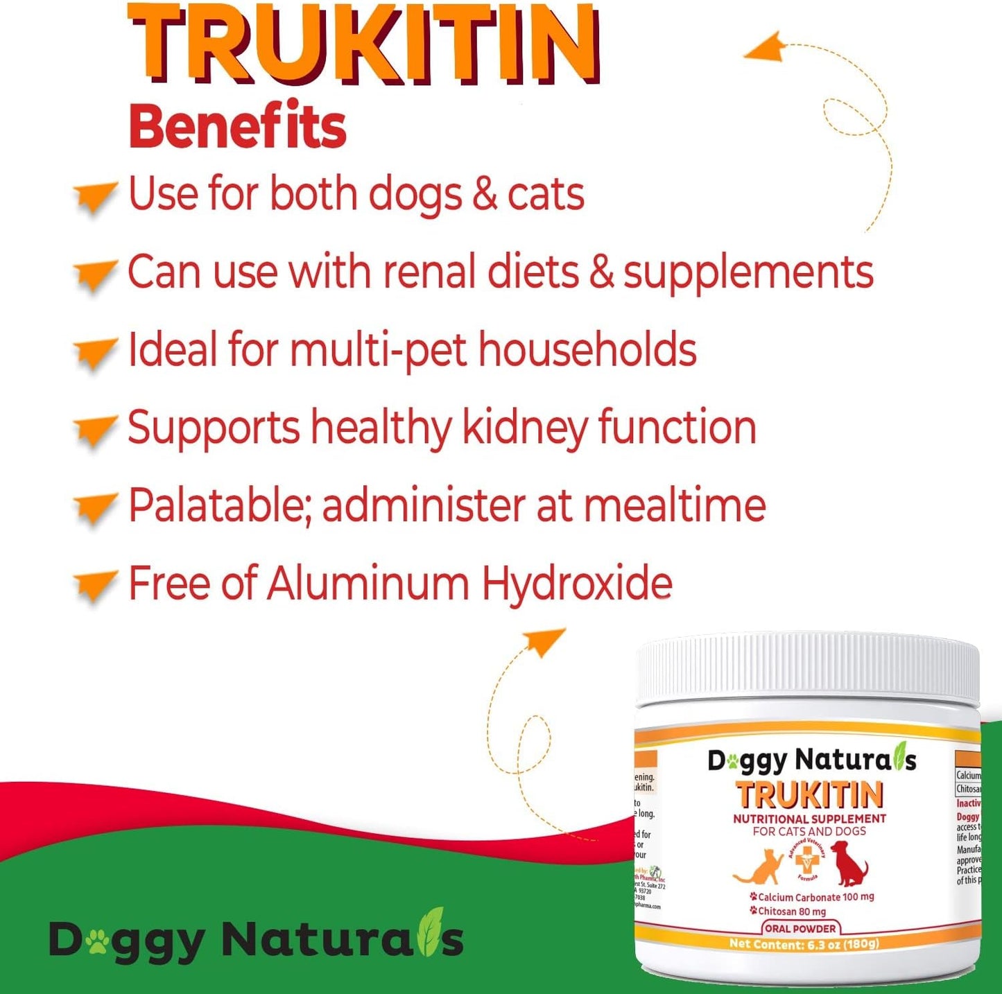 All Natural Pet Health Supplement for Cats & Dogs with Renal Support - Chitosan Based Phosphate Binder with Calcium Carbonate Oral Powder (U.S.A Made)