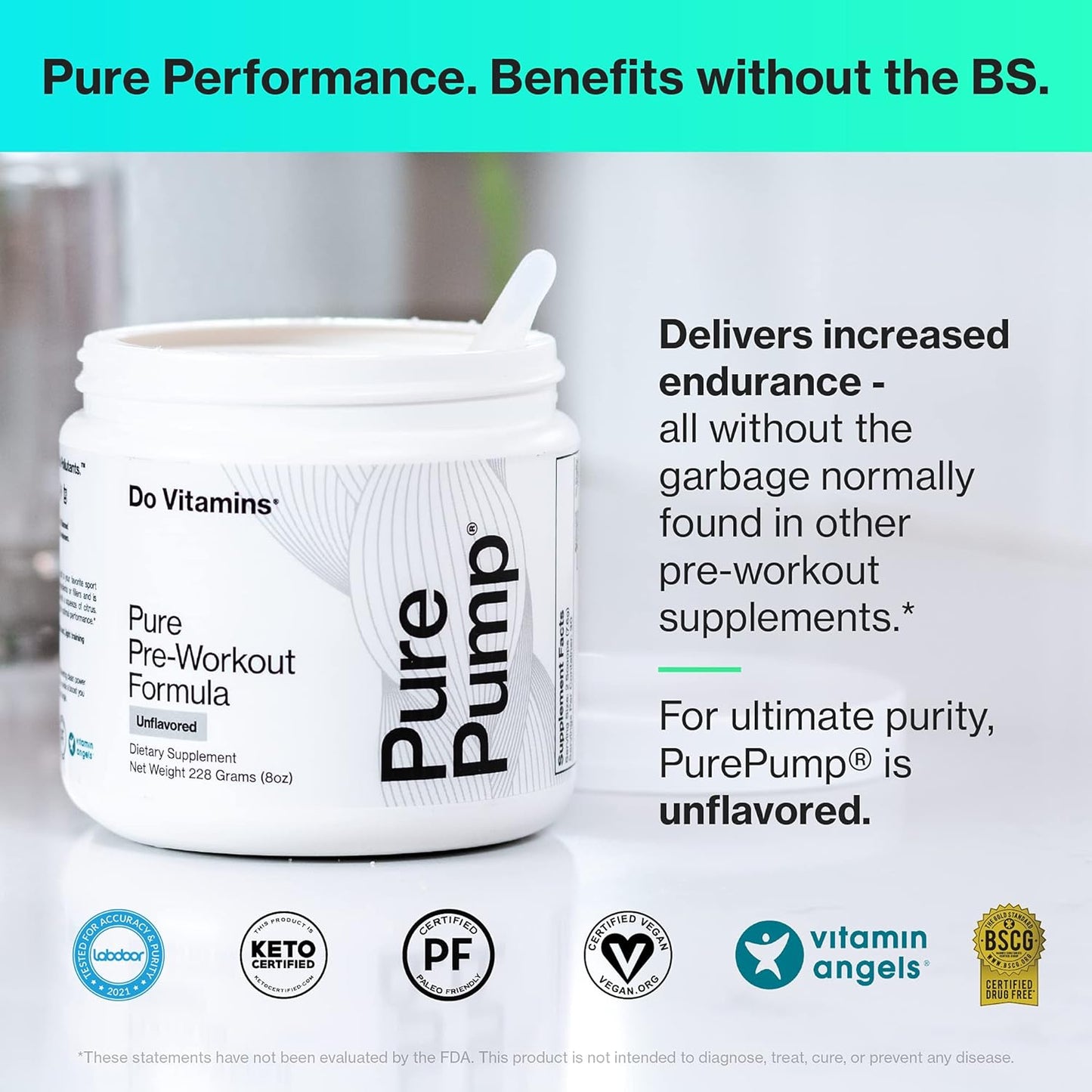 All-Natural Pre-Workout Powder for Energy, Focus, and Endurance - Vitamins PurePump, Citrulline, Beta Alanine, Vegan, Paleo, Keto - Unflavored (30 Servings)