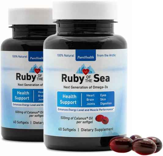 All-Natural Ruby of the Sea Marine Oil Supplement with Calanus Oil, Astaxanthin, Omega-3, and Fatty Acids for Heart and Brain Health - 2 Pack