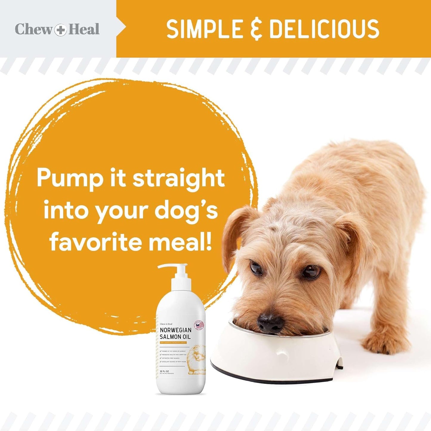 All-Natural Salmon Oil Liquid for Dogs and Cats - Omega-Rich Supplement for Healthy Skin, Coat, Joints, and Immune Support - Premium Pet Care from Chew + Heal Labs, Made in USA - 32 oz