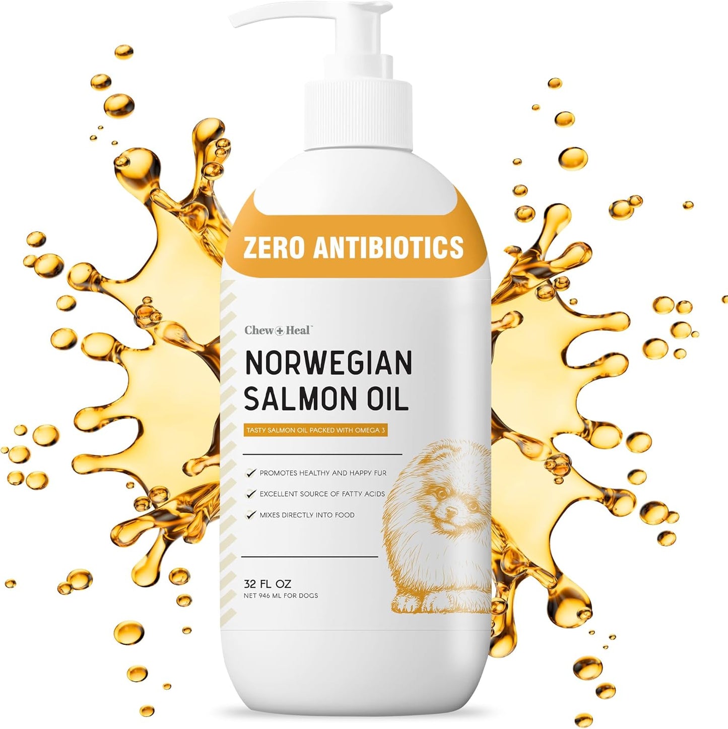 All-Natural Salmon Oil Liquid for Dogs and Cats - Omega-Rich Supplement for Healthy Skin, Coat, Joints, and Immune Support - Premium Pet Care from Chew + Heal Labs, Made in USA - 32 oz