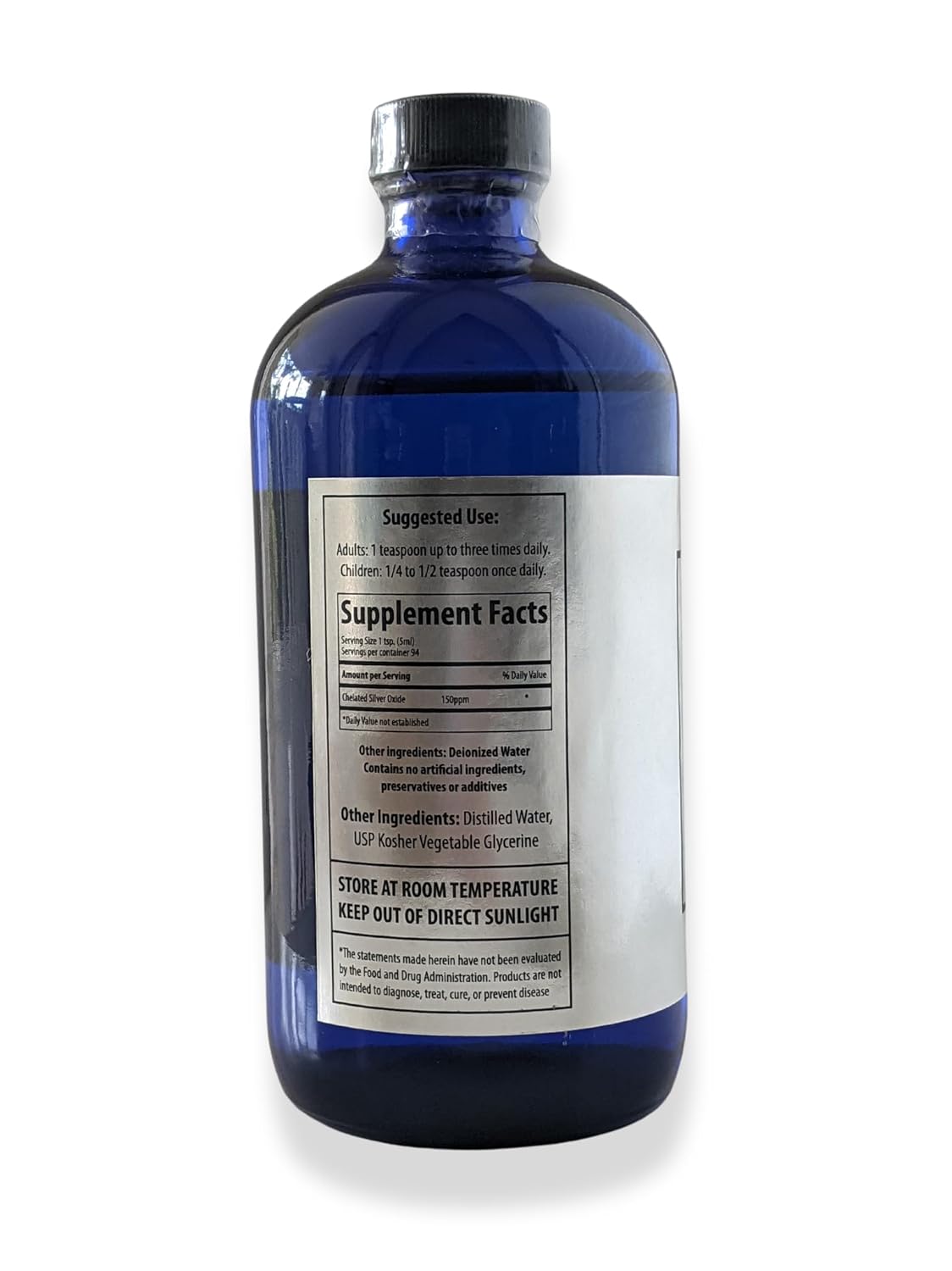 All Natural Silver Infusion Tonic Dietary Supplement - 150 PPM Silver Oxide Immune Support - 16 oz Liquid Silver Supplement