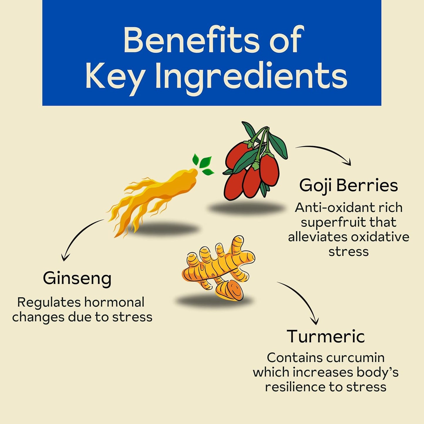 All-Natural Stress Relief Gummies with American Ginseng, Turmeric, and Goji - Promotes Relaxation and Mood Boost, Low-Sugar Vegan Supplement for Anxiety Relief - Passion Fruit Flavor, 45 Gummies