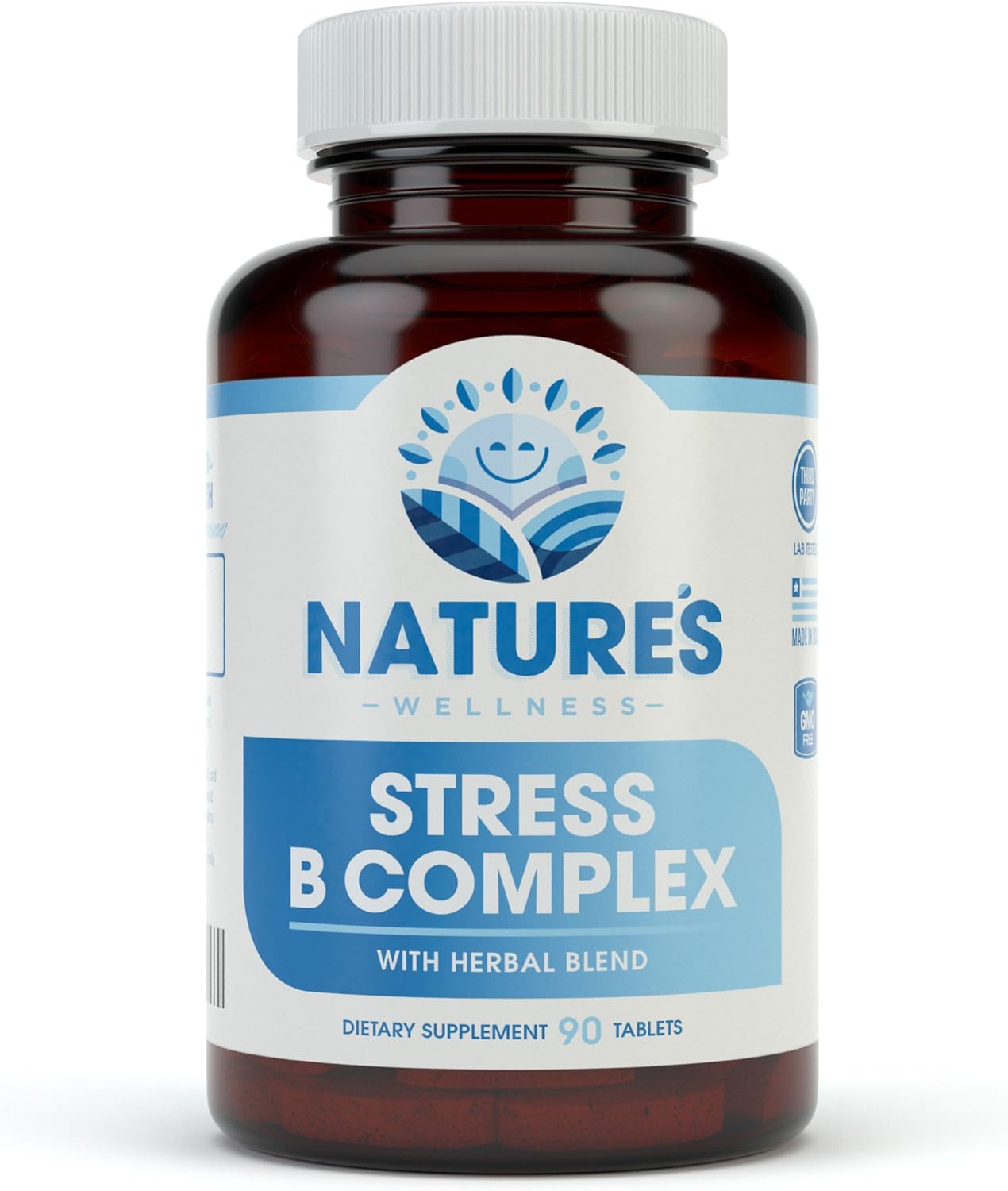 All Natural Stress Relief Vitamin B Complex with Herbal Extract Blend for Mood Support - Includes Vitamin C, PABA, and Choline