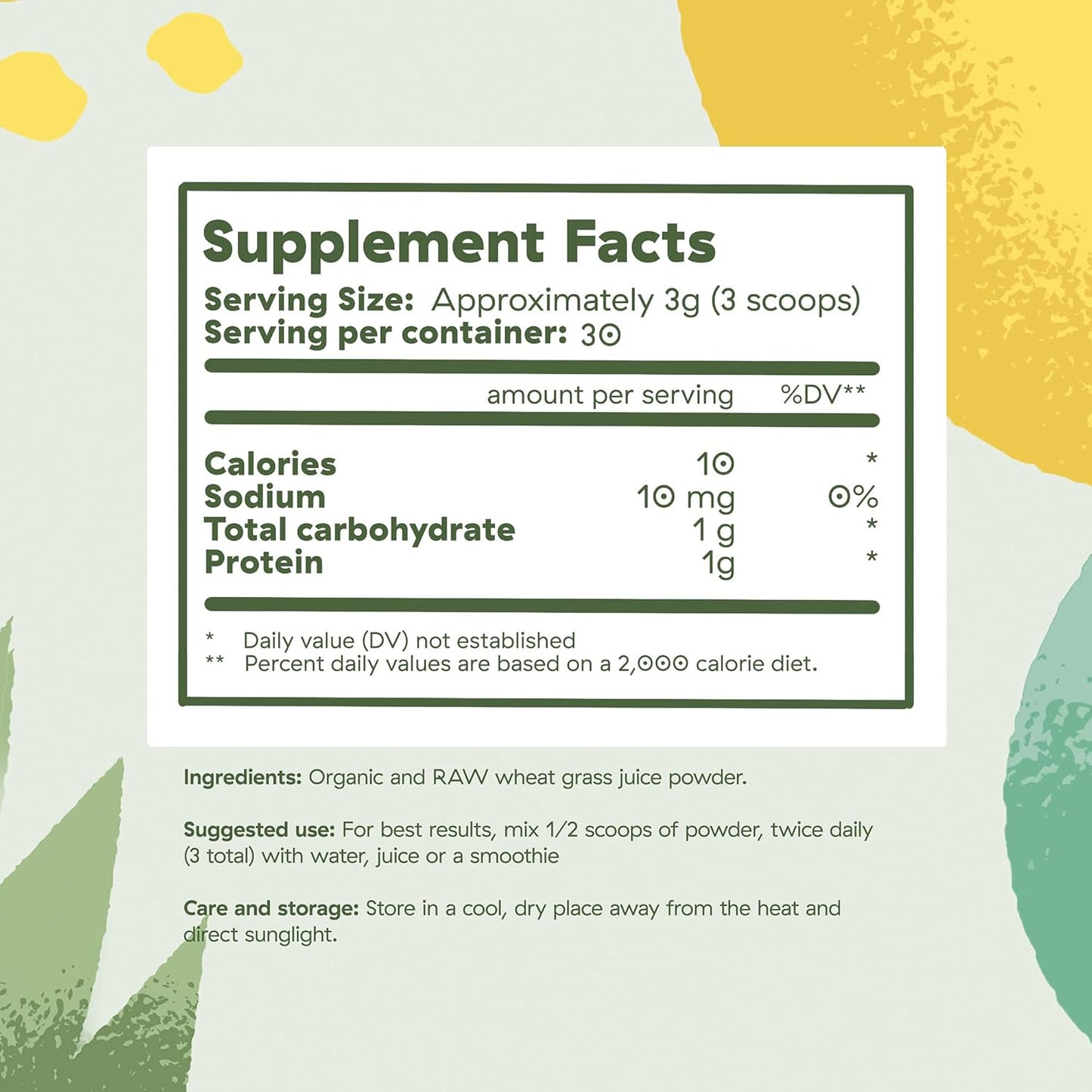 All-Natural Sweet Wheat Wheatgrass Juice Powder for Digestive Health and Immune Boost, Easy-to-Mix Athletic Greens - 90 Grams