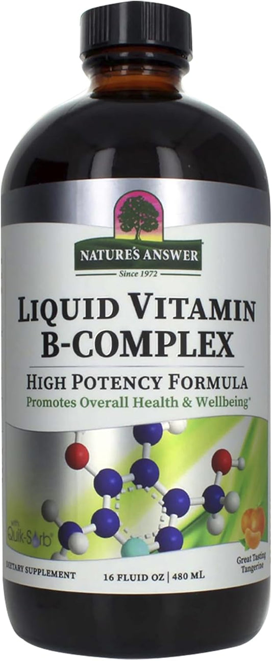 All-Natural Tangerine Flavor Liquid Vitamin B-Complex for Healthy Energy & Nerve Function - Gluten-Free & Benzoate-Free 16oz
