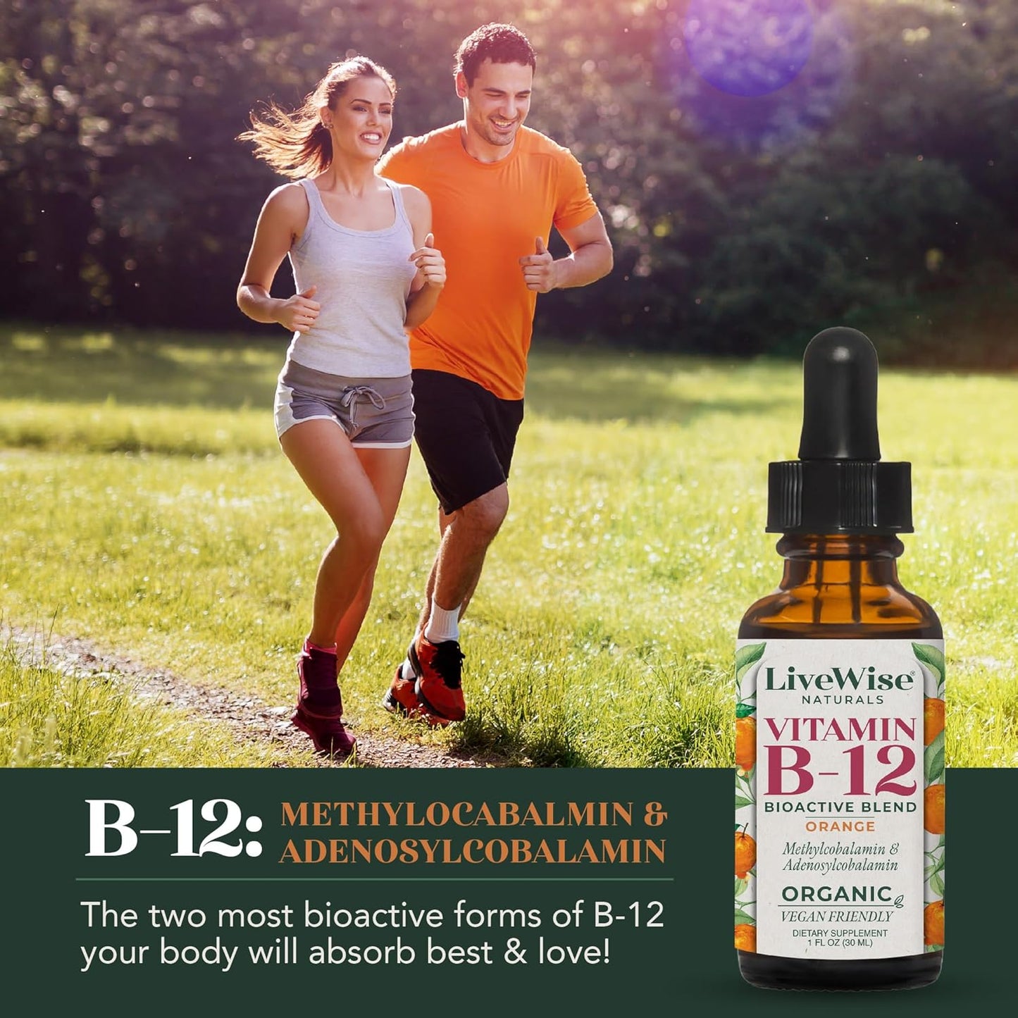 All-Natural Vegan Liquid B12 Drops for Immune System, Energy & Focus - Non-GMO Vitamin Supplement
