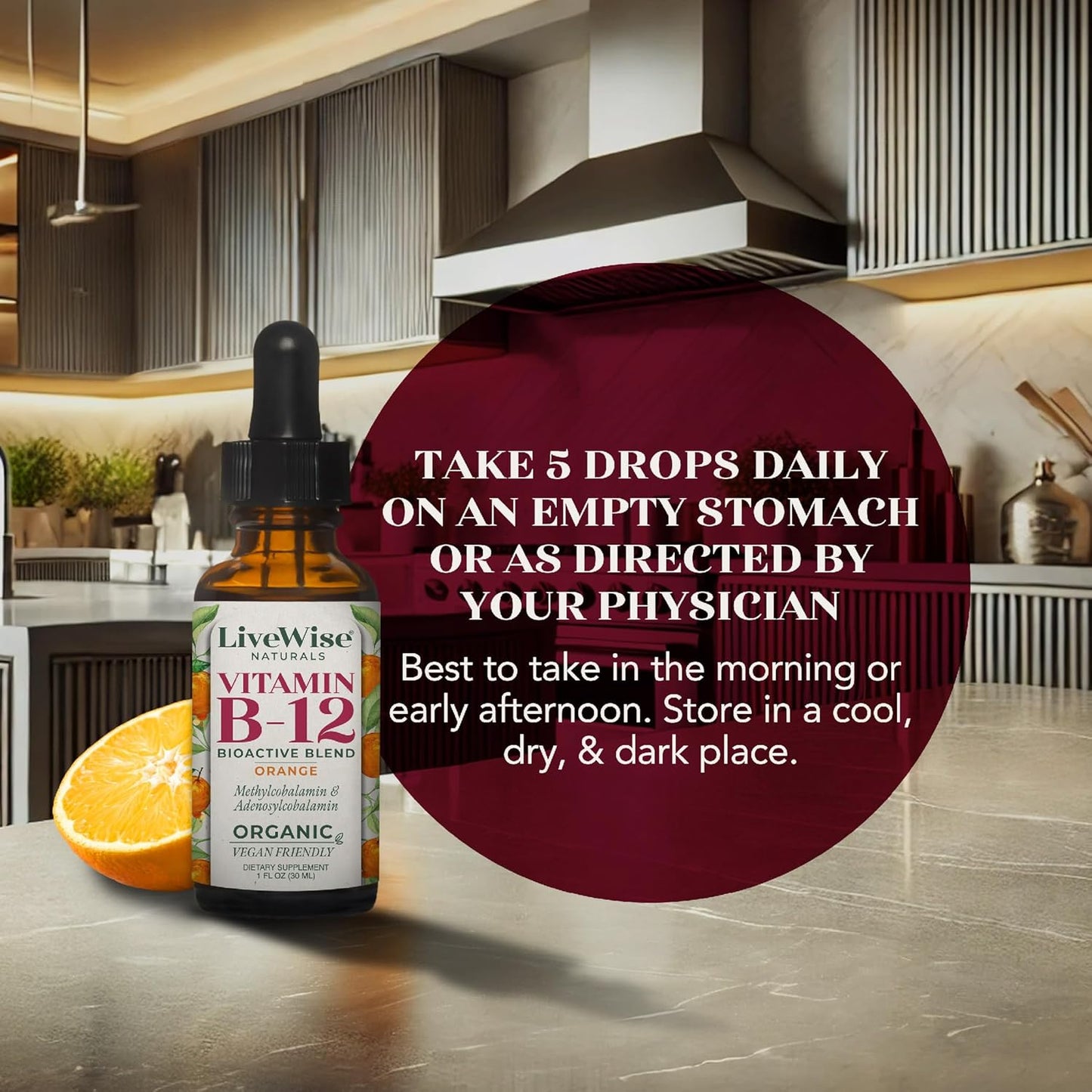 All-Natural Vegan Liquid B12 Drops for Immune System, Energy & Focus - Non-GMO Vitamin Supplement