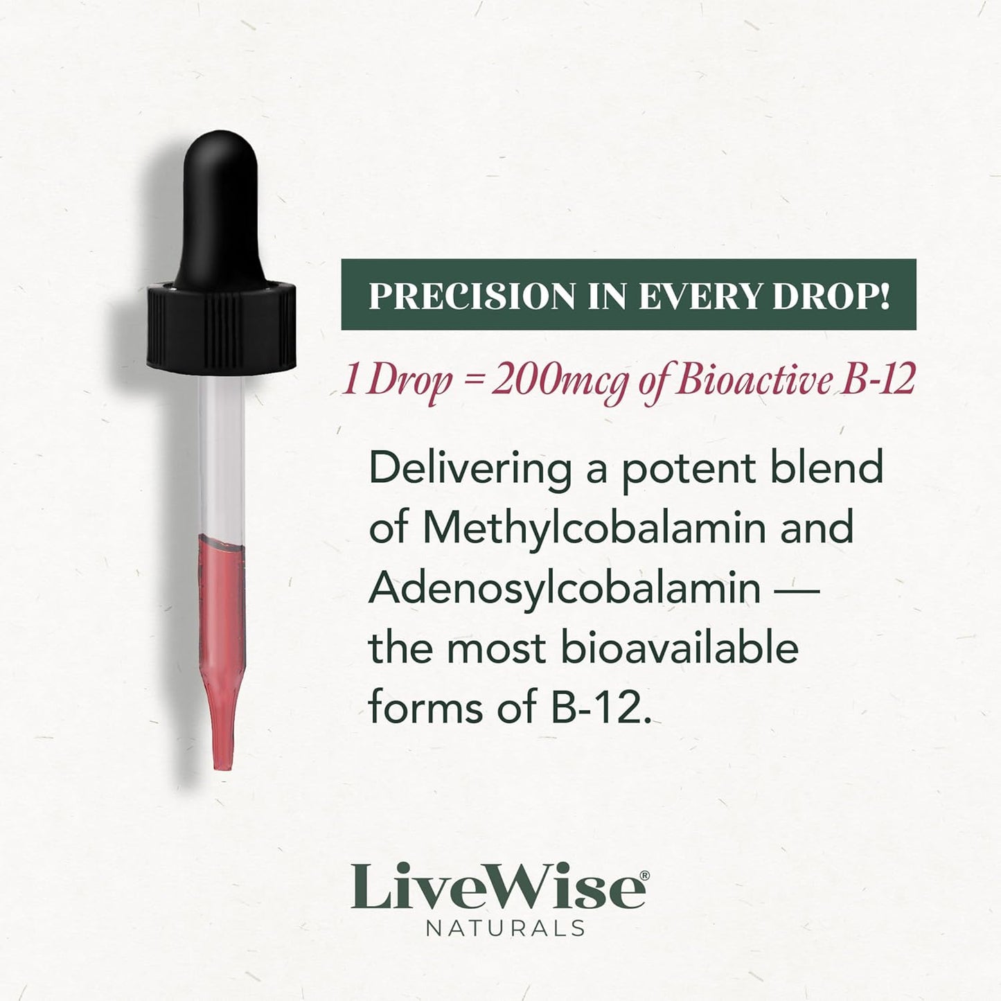 All-Natural Vegan Liquid B12 Drops for Immune System, Energy & Focus - Non-GMO Vitamin Supplement