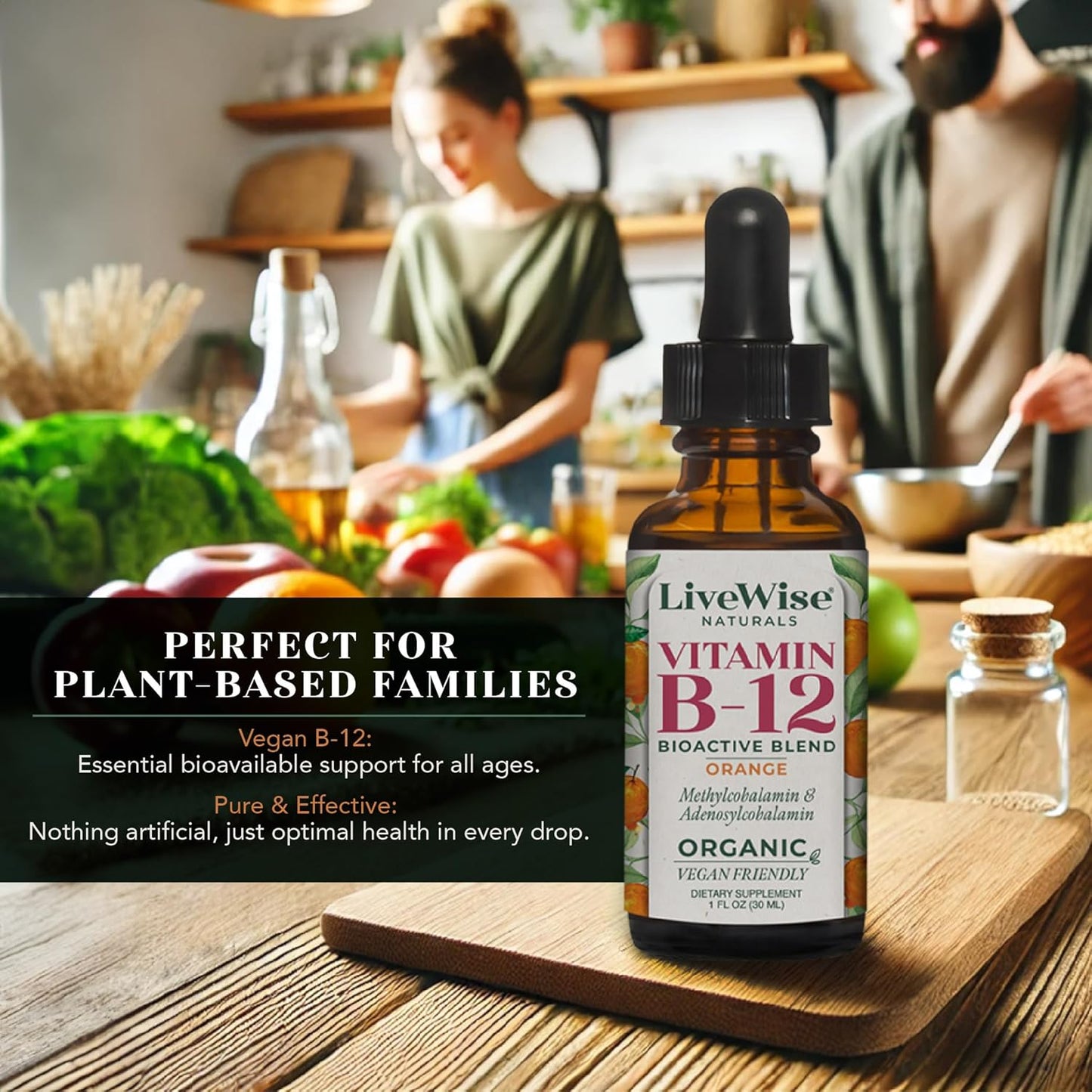 All-Natural Vegan Liquid B12 Drops for Immune System, Energy & Focus - Non-GMO Vitamin Supplement