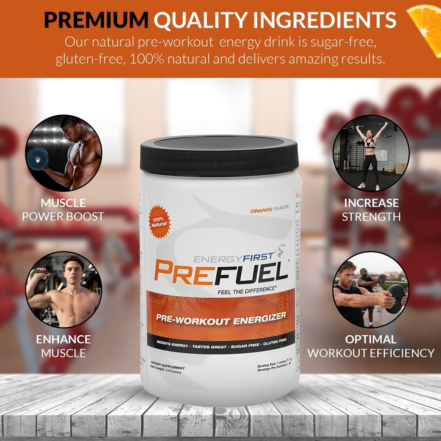 All-Natural Vegan Pre-Workout Powder with Immune Support and Orange Flavor - 30 Servings, Zero Sugar for Maximum Energy and Performance