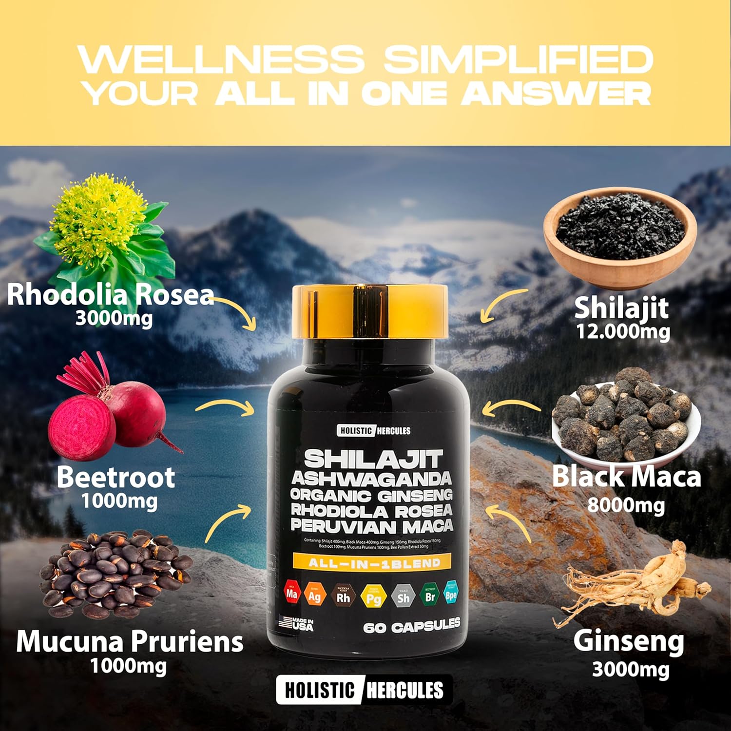 All-Natural Vitality Boost Supplement with 8 Powerful Ingredients, Including Shilajit