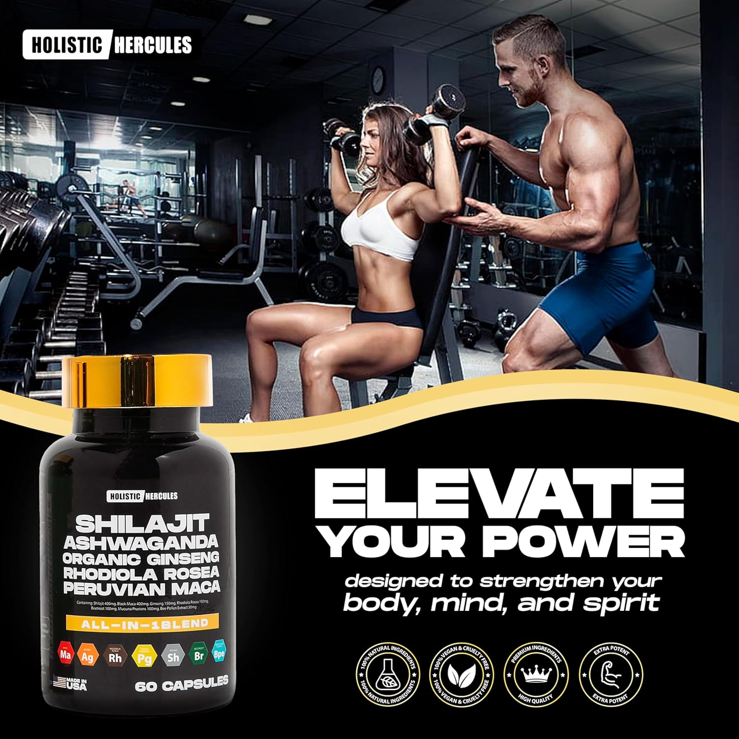 All-Natural Vitality Boost Supplement with 8 Powerful Ingredients, Including Shilajit