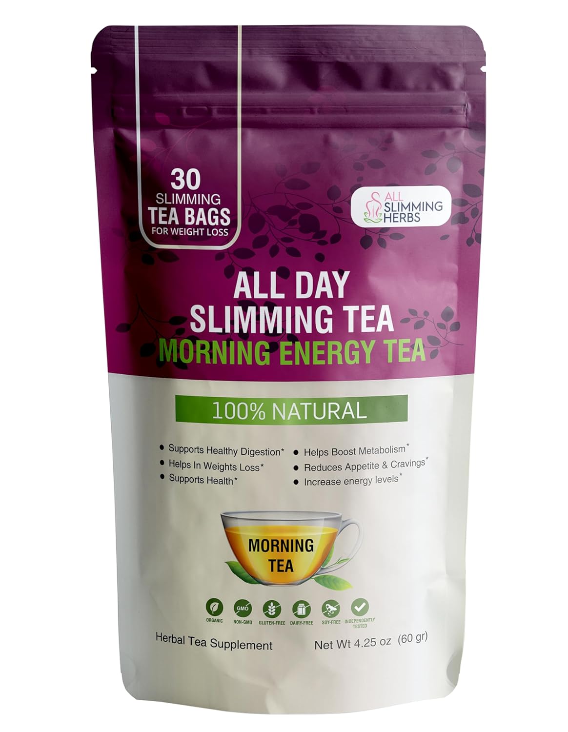 ALL SLIMMING HERBS All Day Slimming Tea For Daytime - 30 Days Supply - Boosts Metabolism & Skyrockets Energy Level
