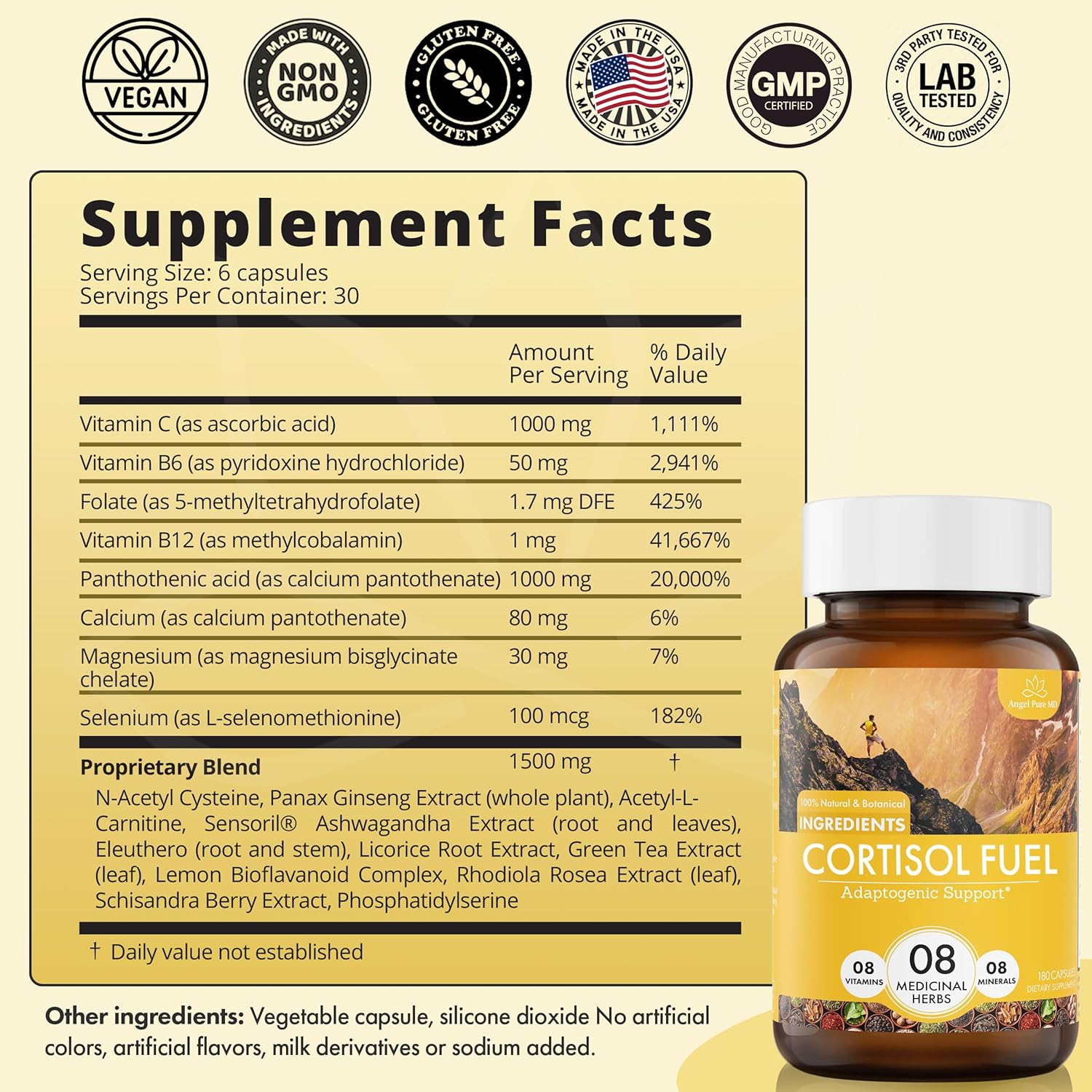 Allergen-Free Stress Relief Supplement with Magnesium, Ashwagandha, and Rhodiola for Cortisol Health, Energy, Mood, and Focus - 180ct