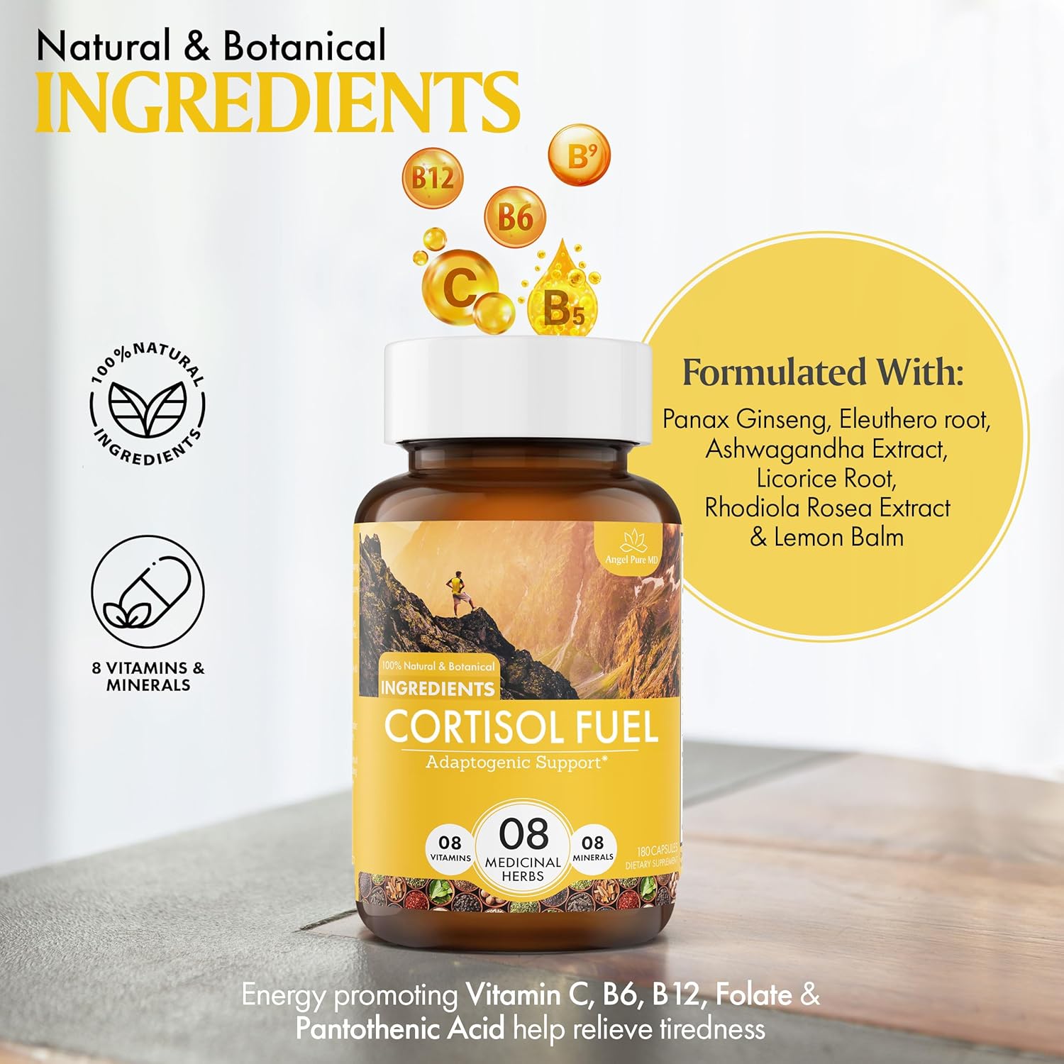 Allergen-Free Stress Relief Supplement with Magnesium, Ashwagandha, and Rhodiola for Cortisol Health, Energy, Mood, and Focus - 180ct