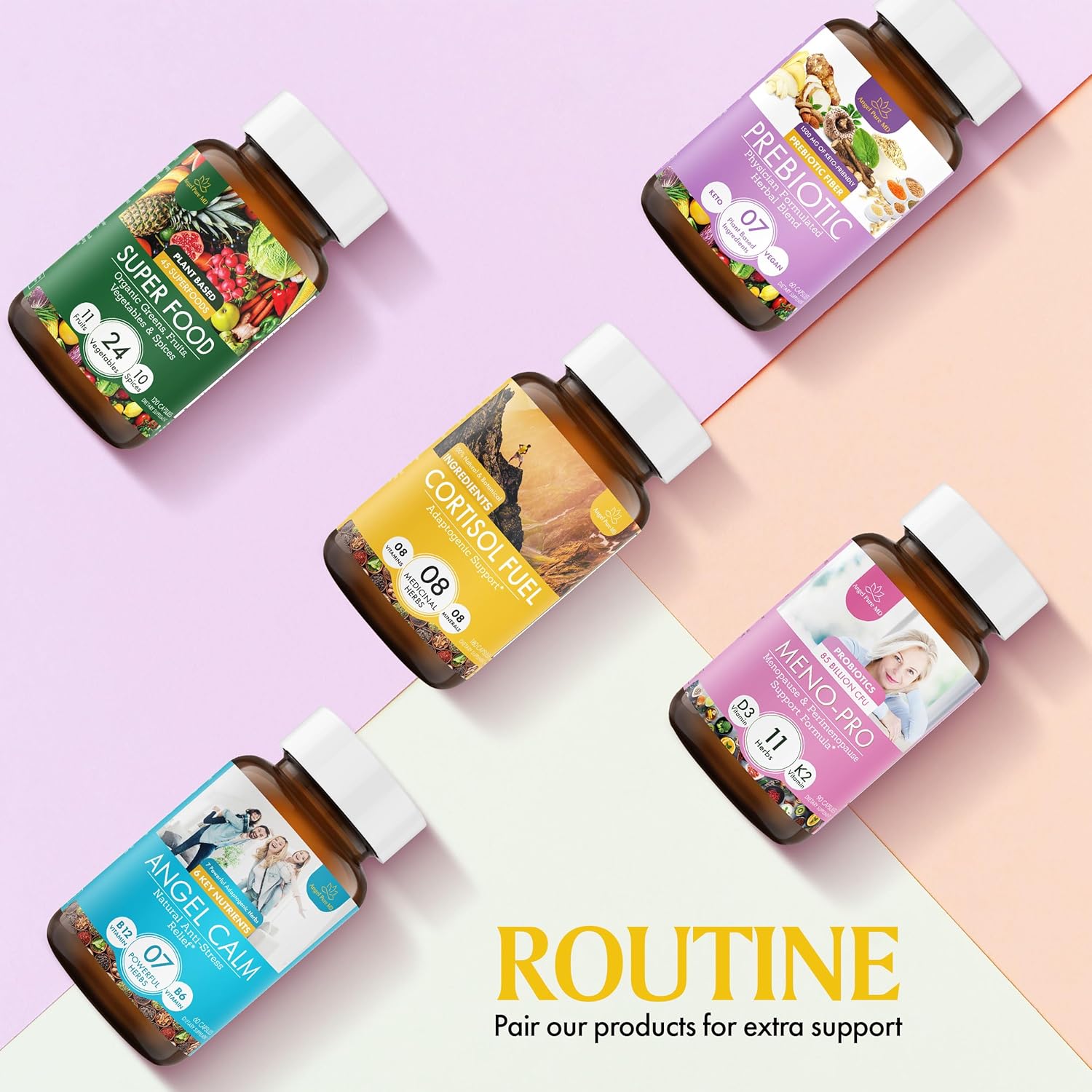 Allergen-Free Stress Relief Supplement with Magnesium, Ashwagandha, and Rhodiola for Cortisol Health, Energy, Mood, and Focus - 180ct